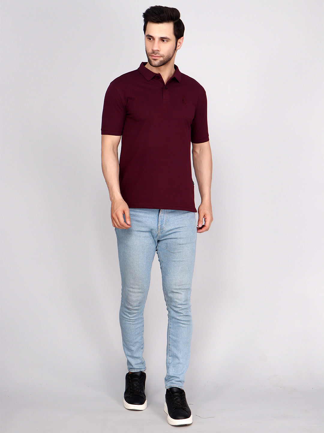 SOLID SELF LOGO PIQUE POLO