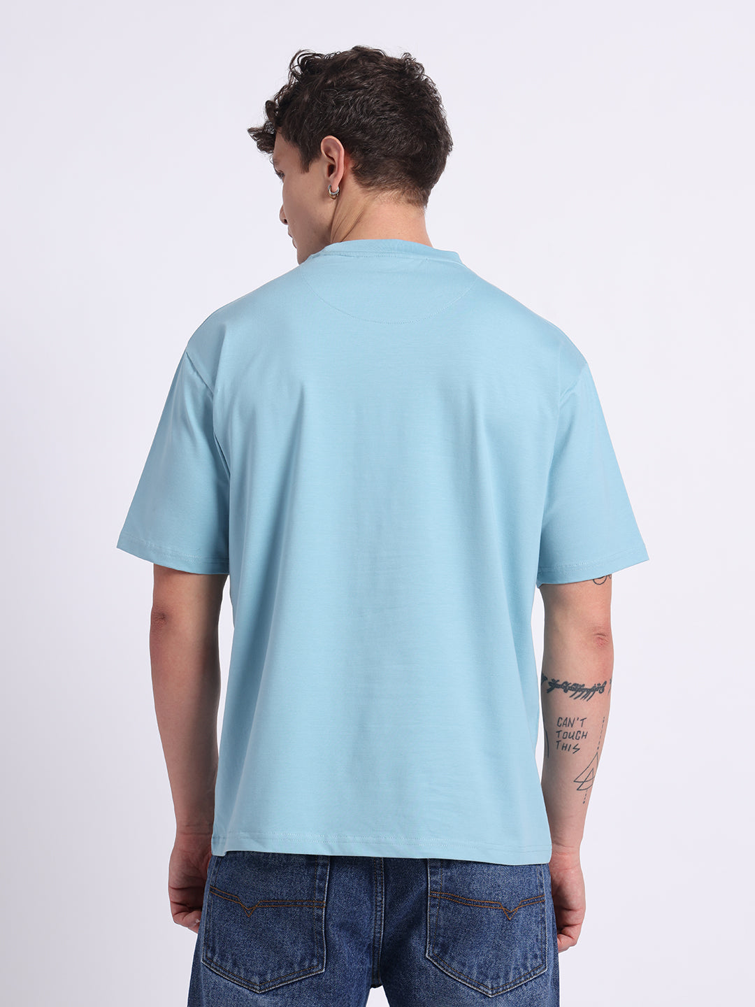 Oversized Cotton Lycra Tee Cool Blue