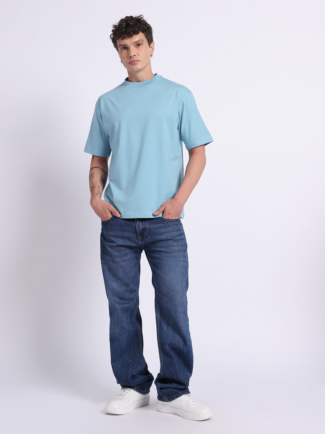 Oversized Cotton Lycra Tee Cool Blue