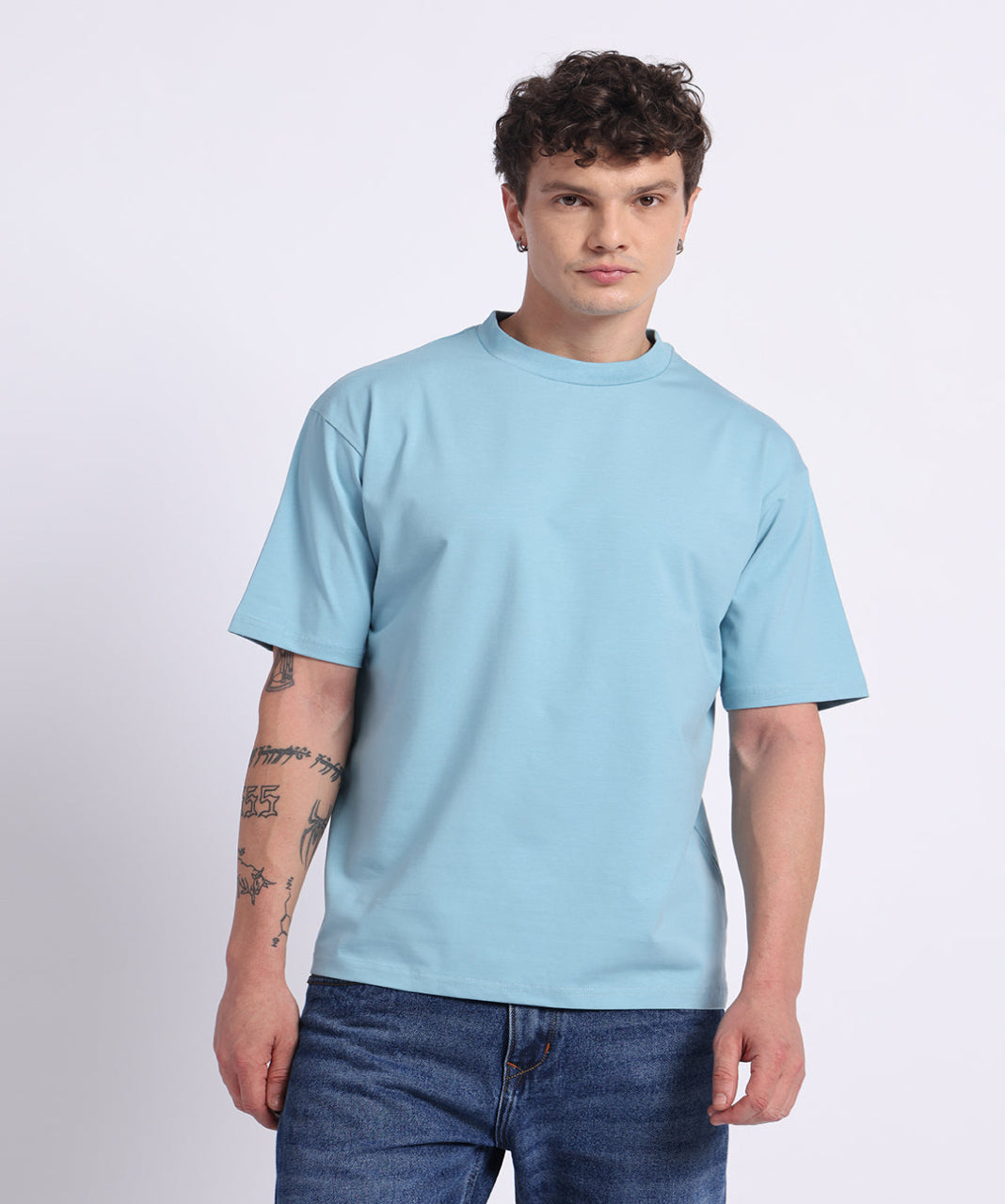 Oversized Cotton Lycra Tee Cool Blue