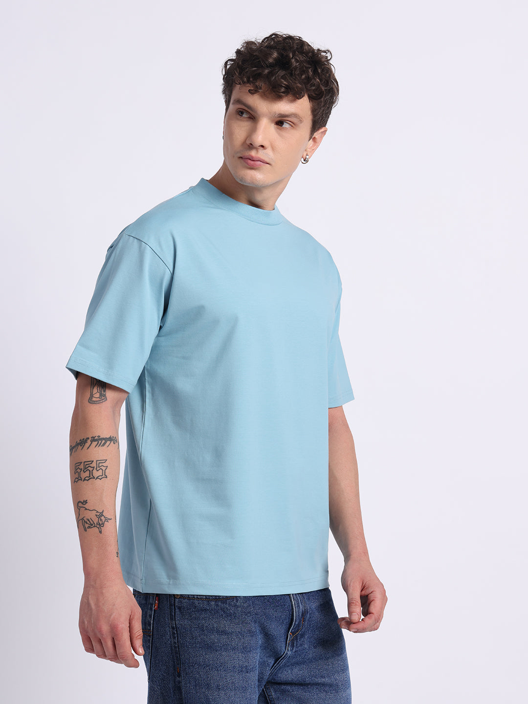 Oversized Cotton Lycra Tee Cool Blue