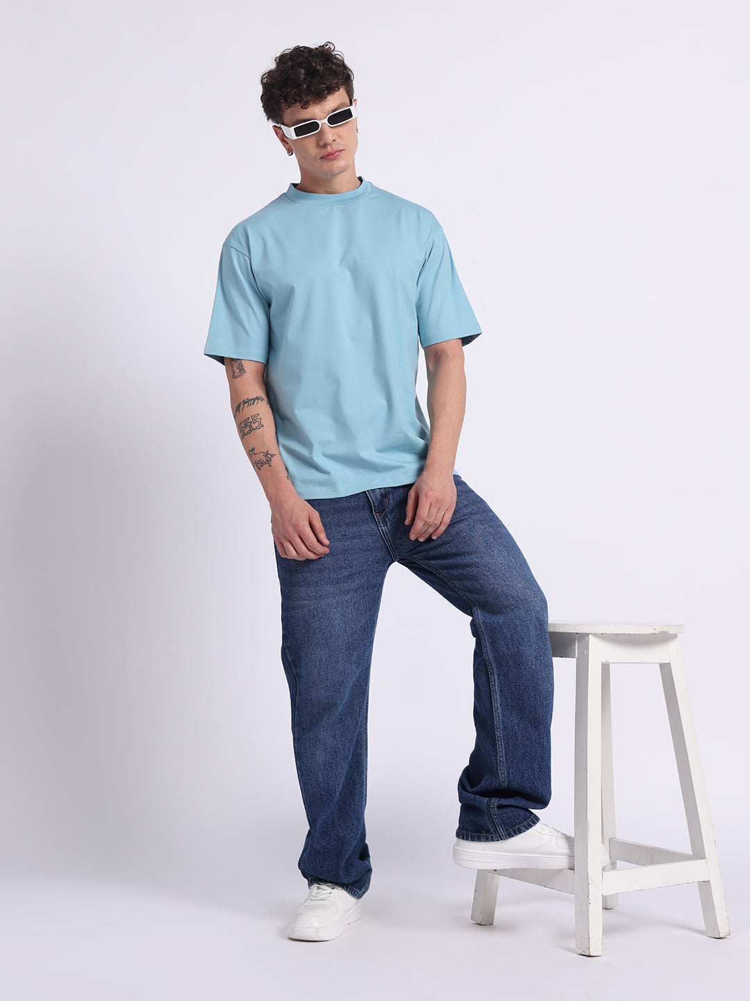 Oversized Cotton Lycra Tee Cool Blue