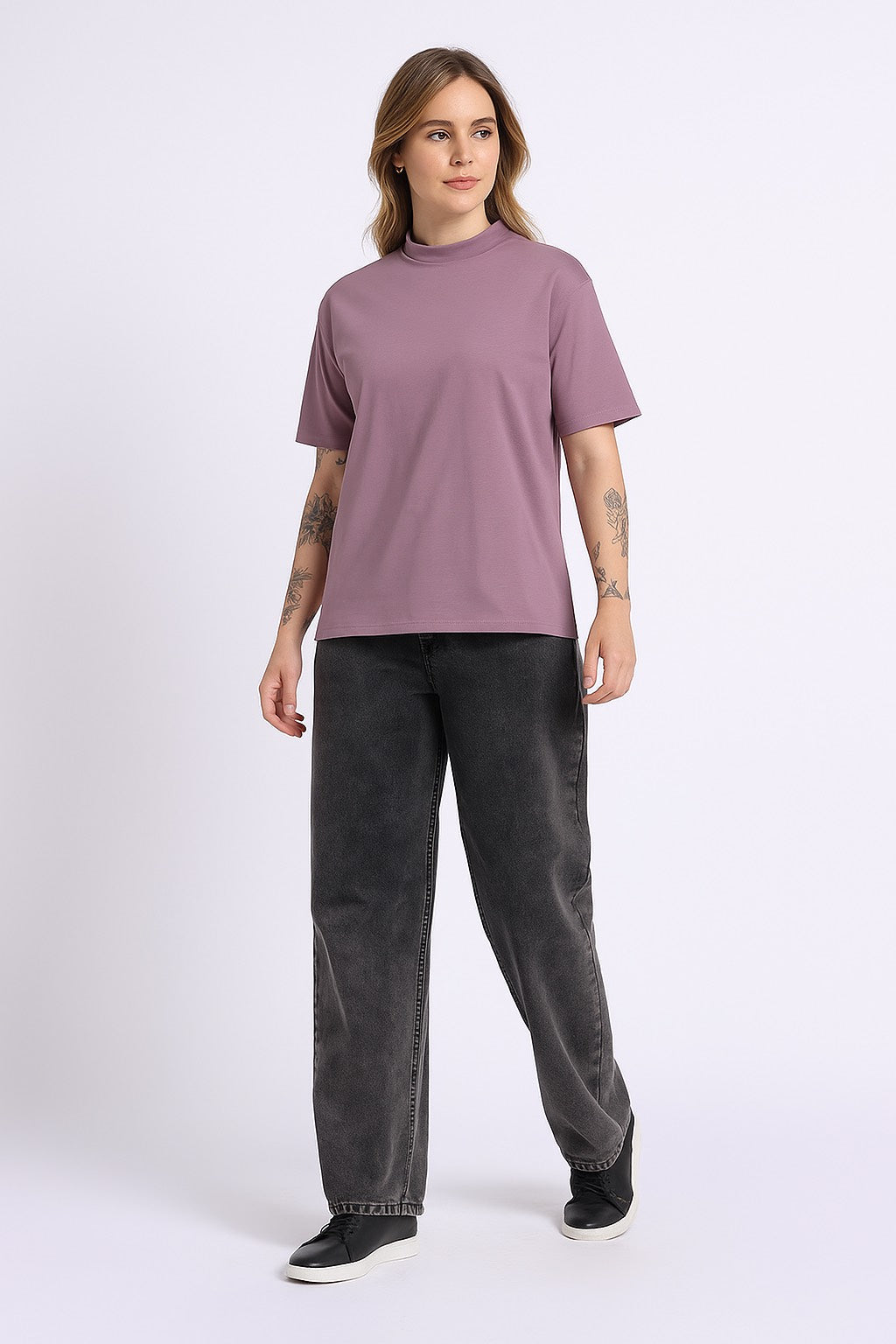 Oversized Cotton Lycra Tee Lilac