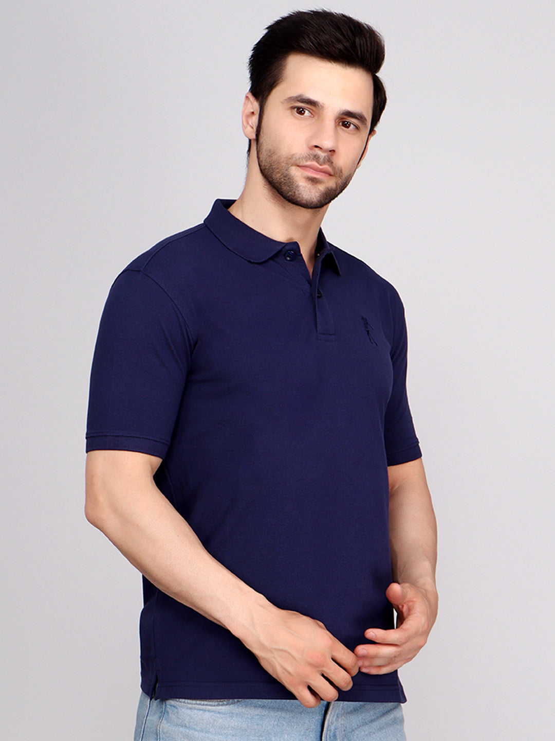 SOLID SELF LOGO PIQUE POLO