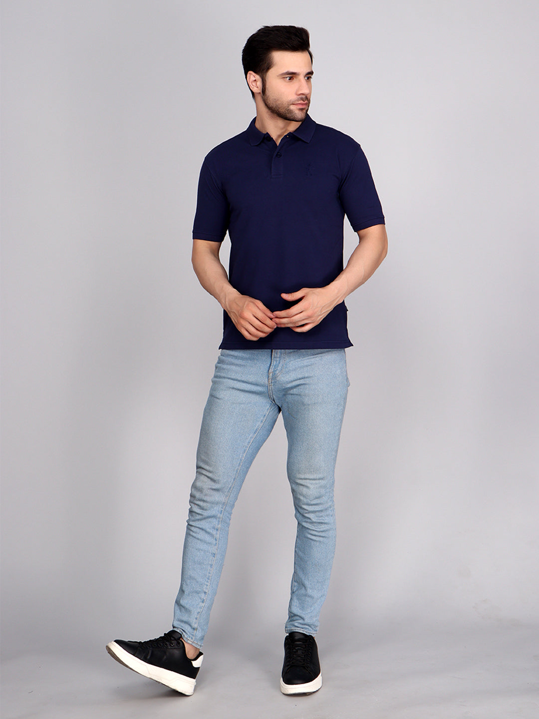 SOLID SELF LOGO PIQUE POLO