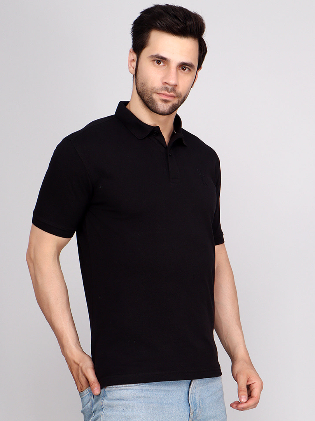 SOLID SELF LOGO PIQUE POLO