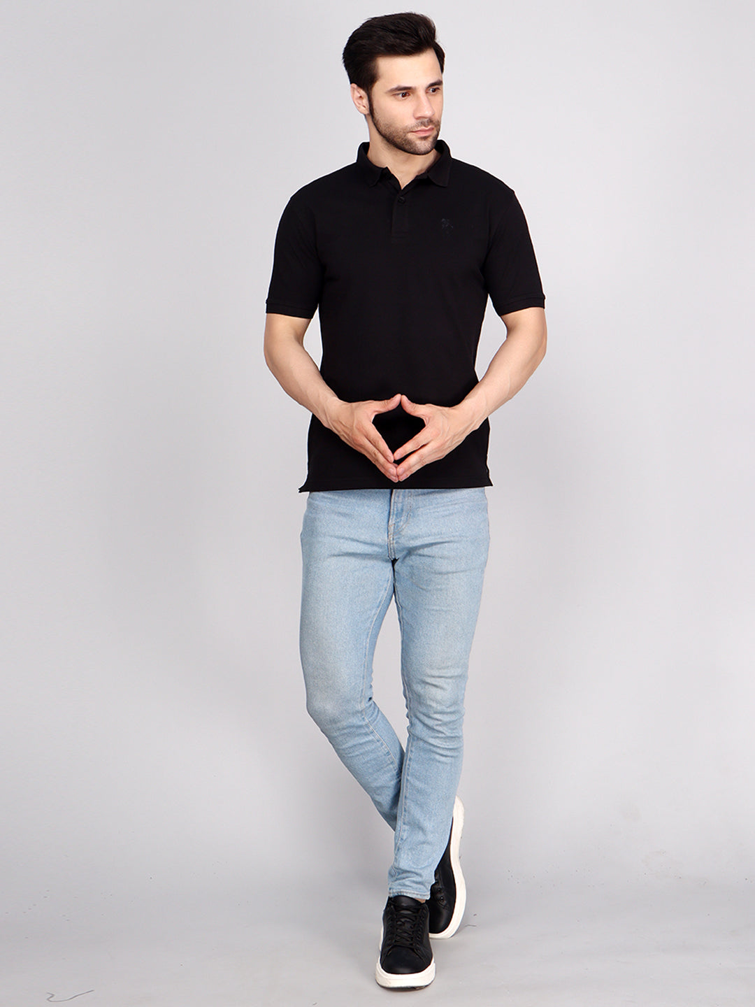 SOLID SELF LOGO PIQUE POLO