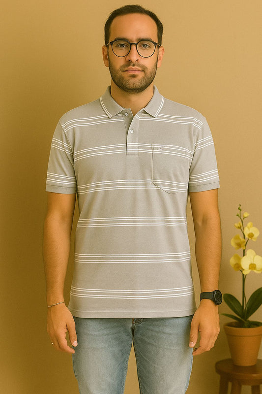 Single Jersey Stripe  Regular Fit Pocket Polo