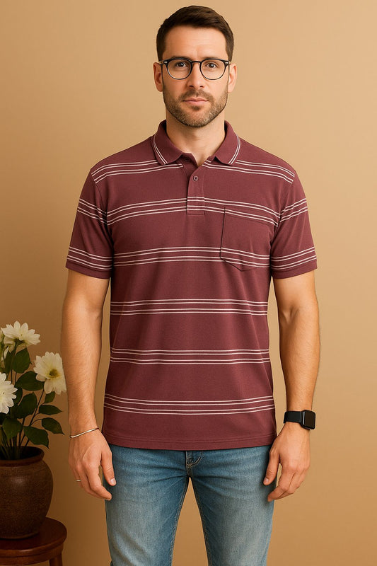 Single Jersey Stripe  Regular Fit Pocket Polo