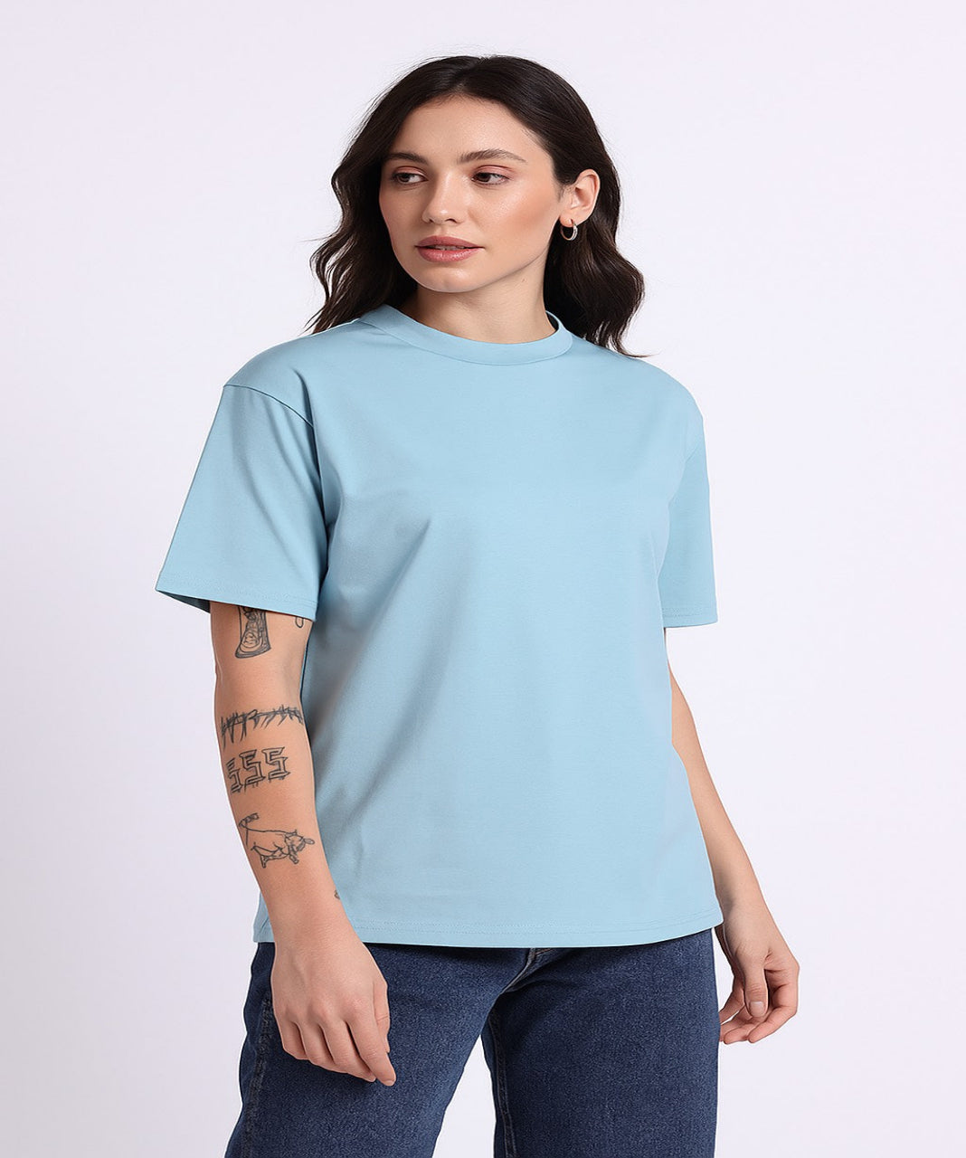 Oversized Cotton Lycra Tee Cool Blue