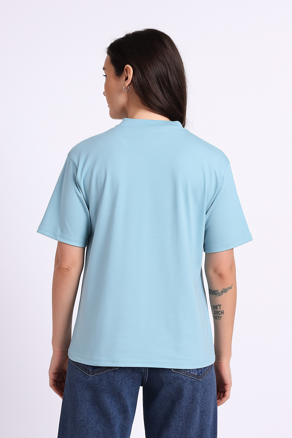 Oversized Cotton Lycra Tee Cool Blue