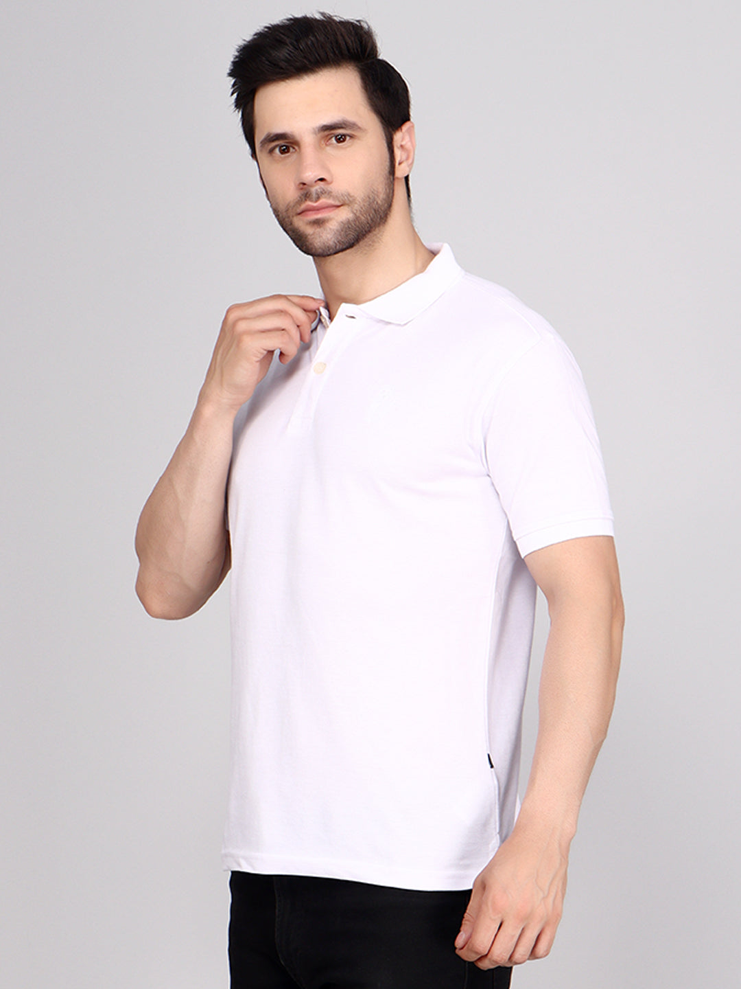 SOLID SELF LOGO PIQUE POLO