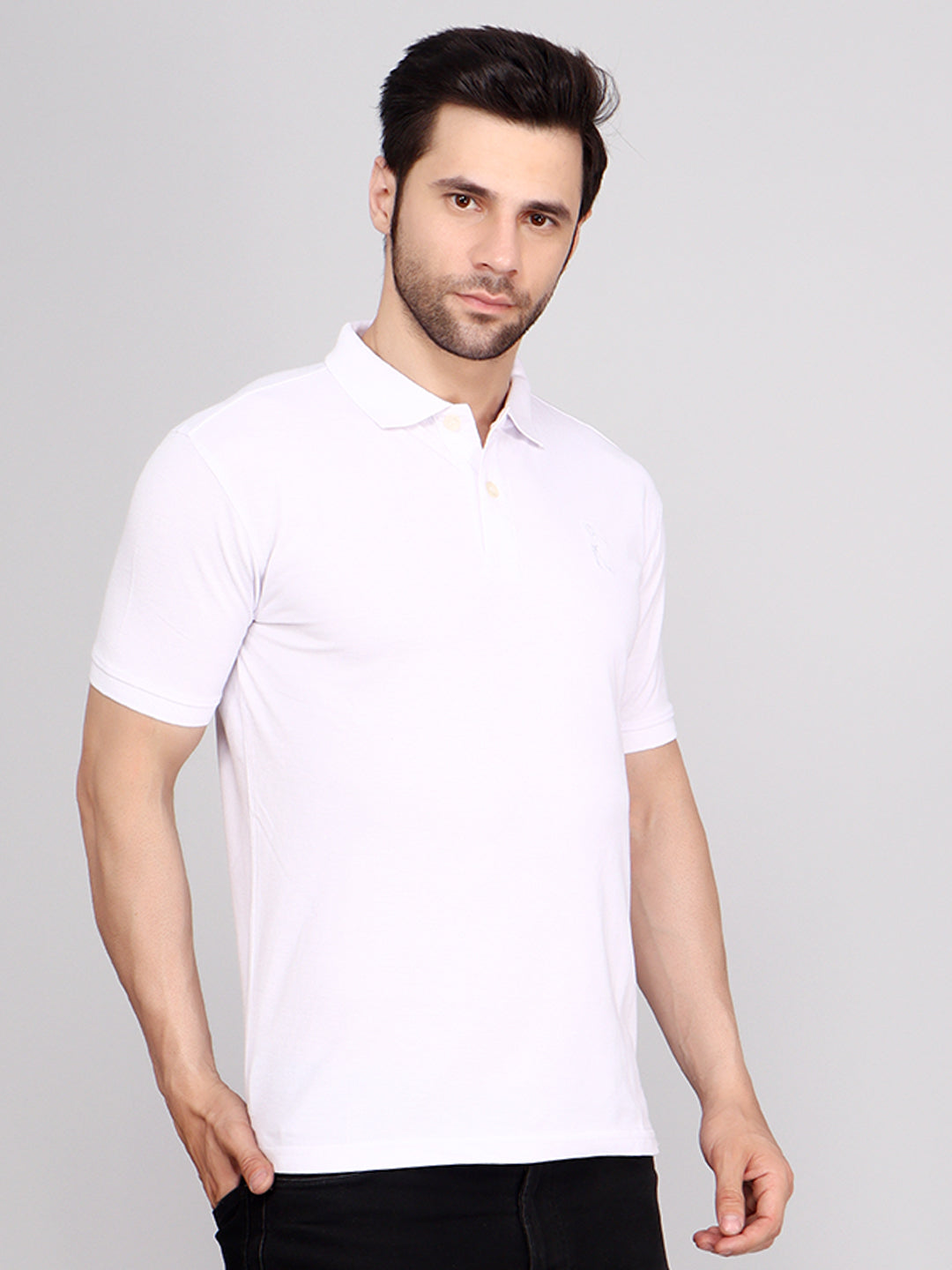 SOLID SELF LOGO PIQUE POLO