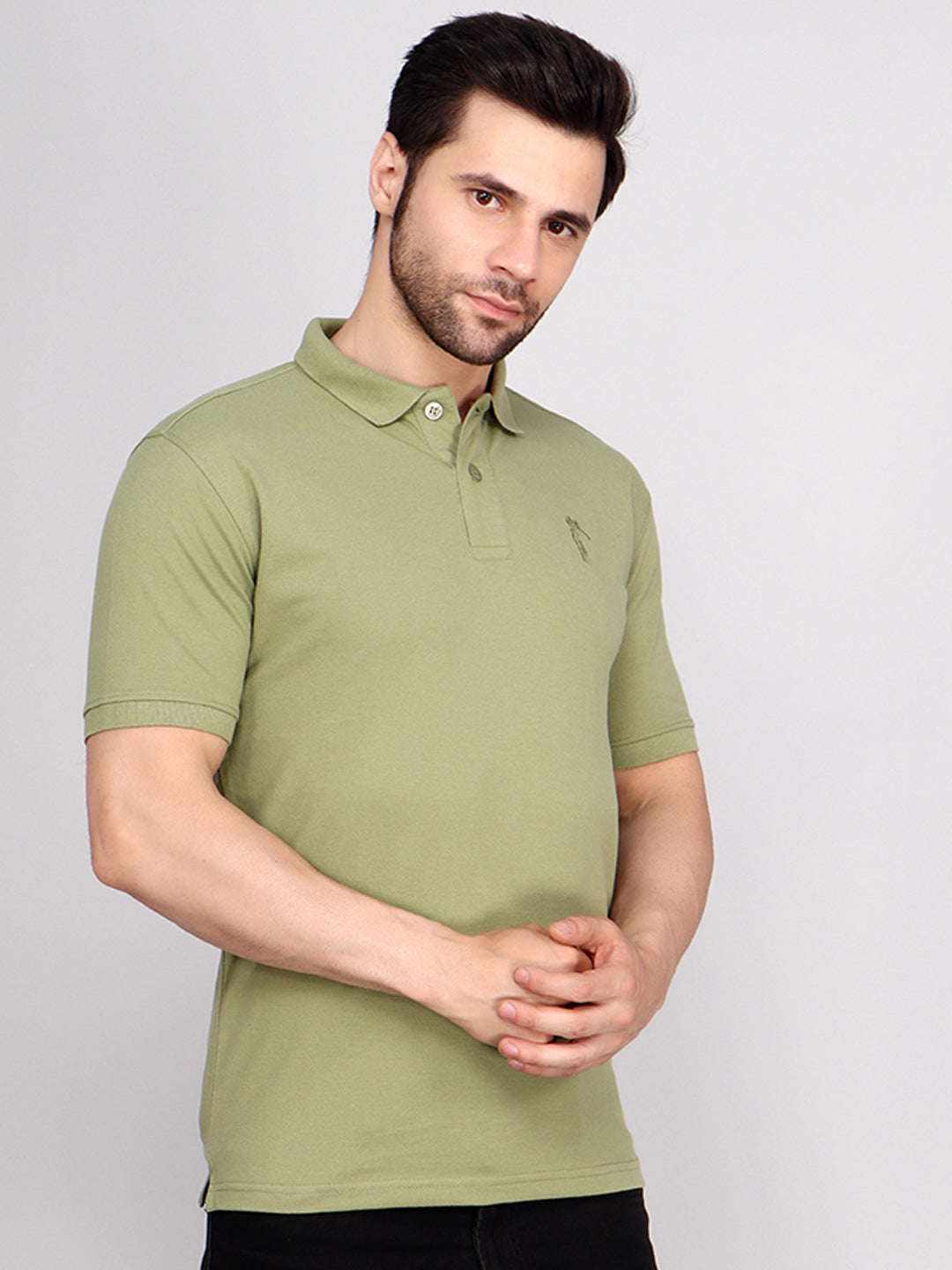 SOLID SELF LOGO PIQUE POLO