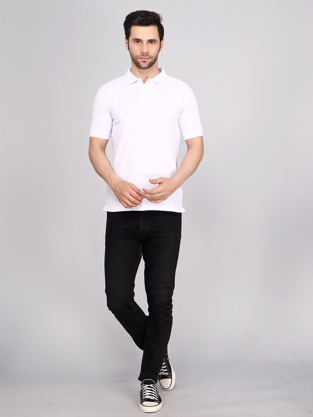 SOLID SELF LOGO PIQUE POLO