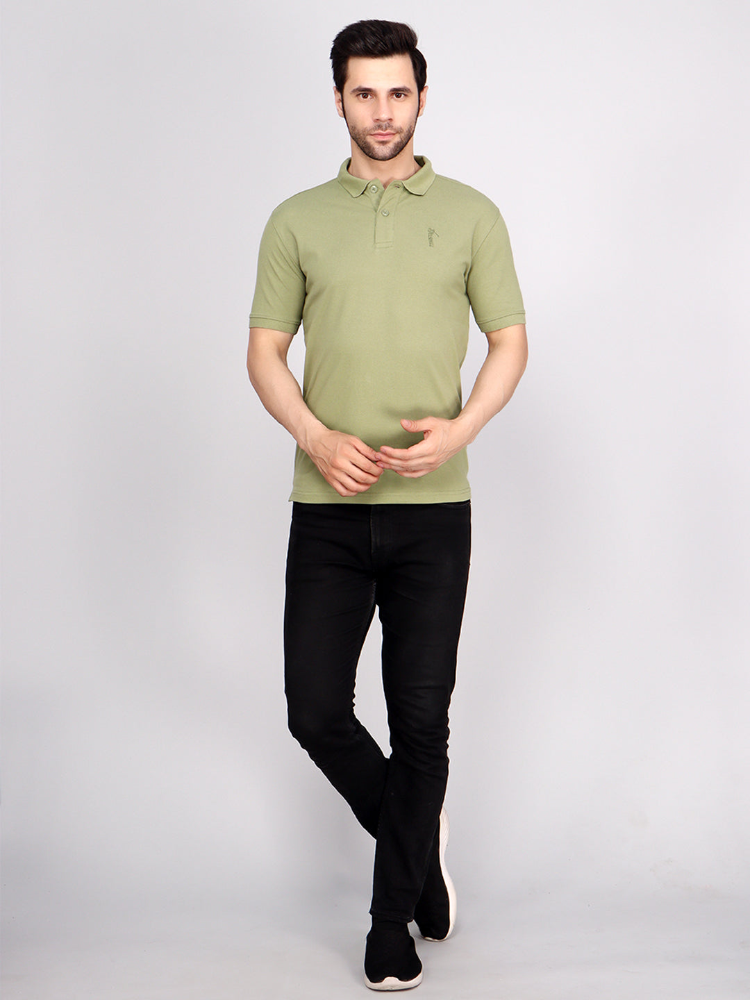 SOLID SELF LOGO PIQUE POLO