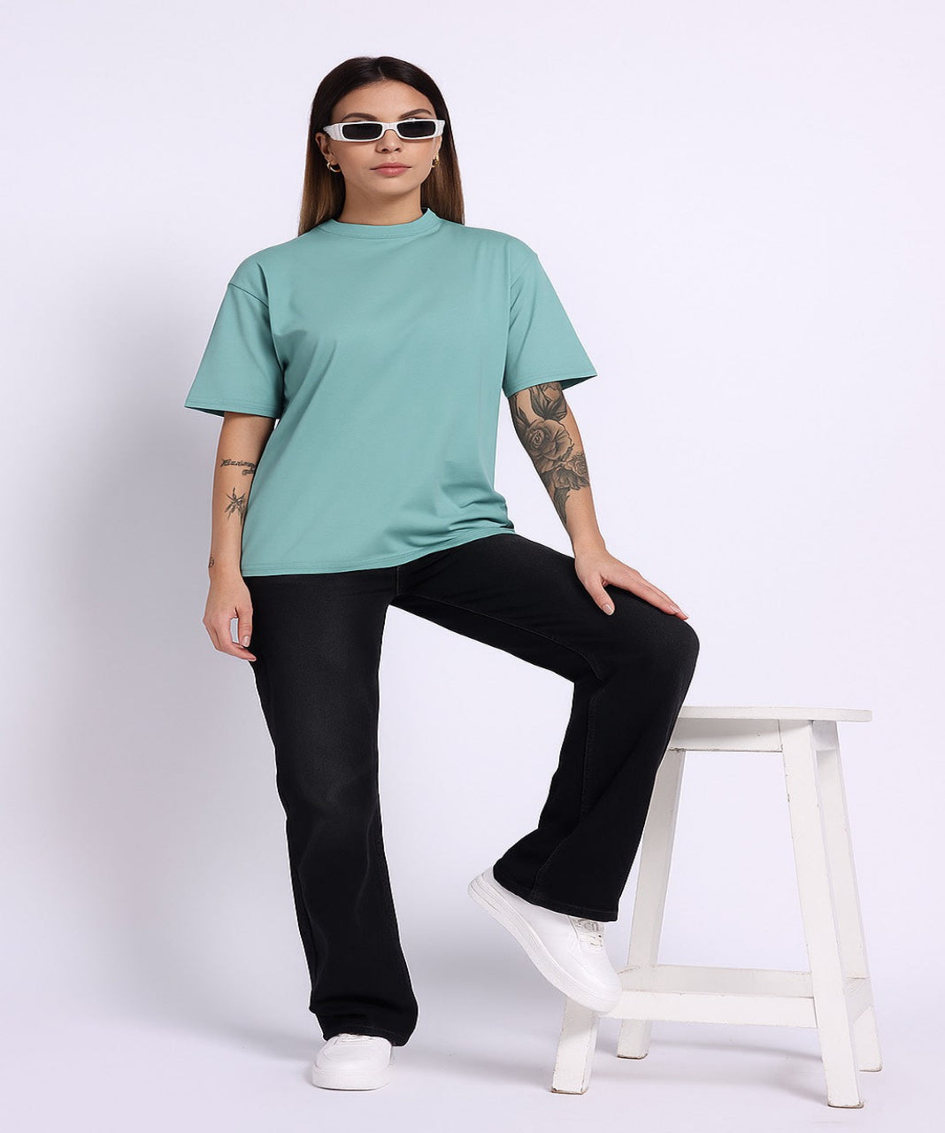 Oversized Cotton Lycra Tee Ocean Green