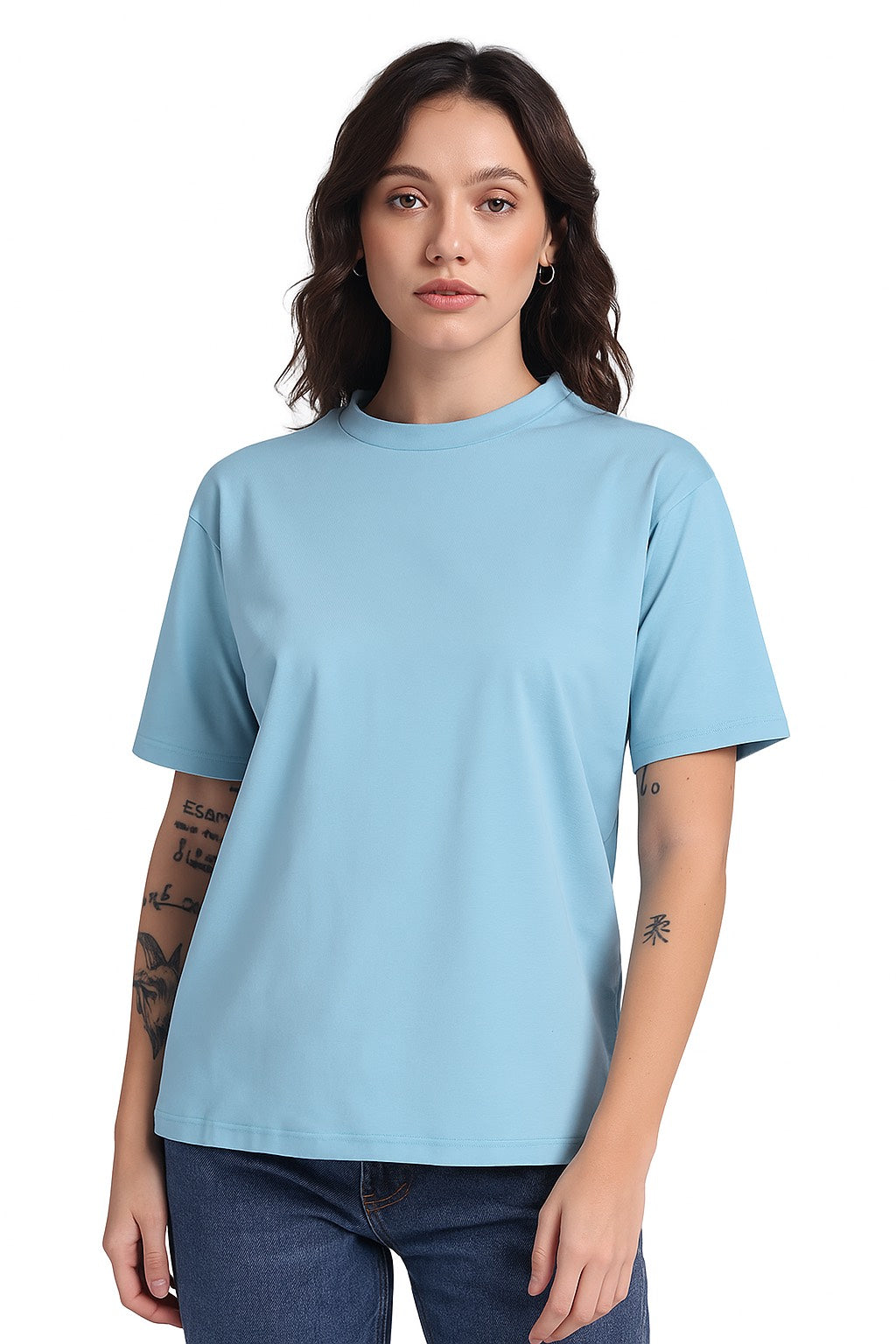 Oversized Cotton Lycra Tee Cool Blue