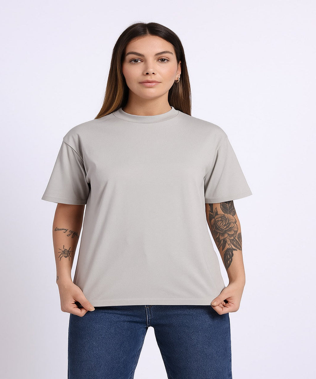 Oversized Cotton Lycra Tee Warm Gray