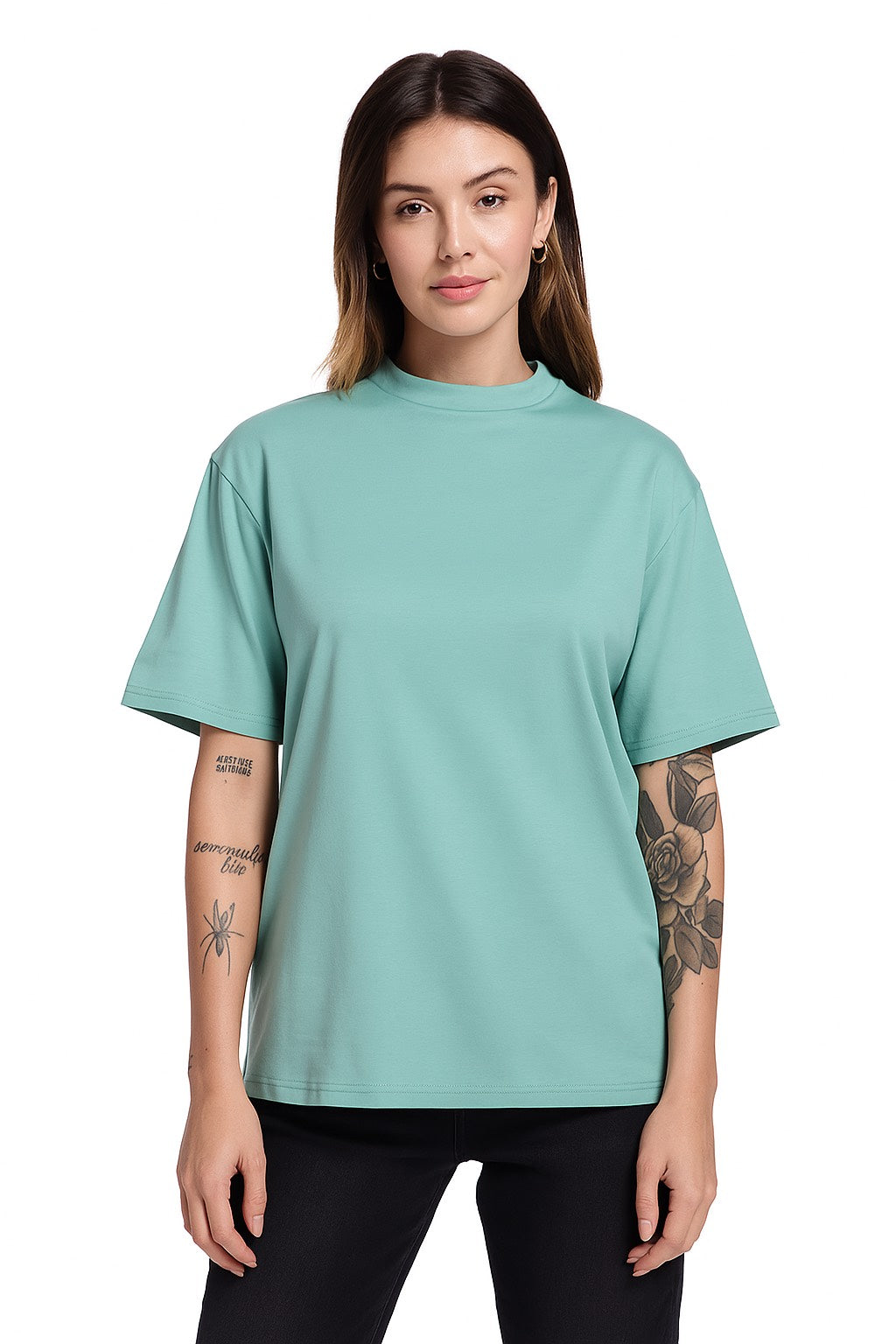Oversized Cotton Lycra Tee Ocean Green