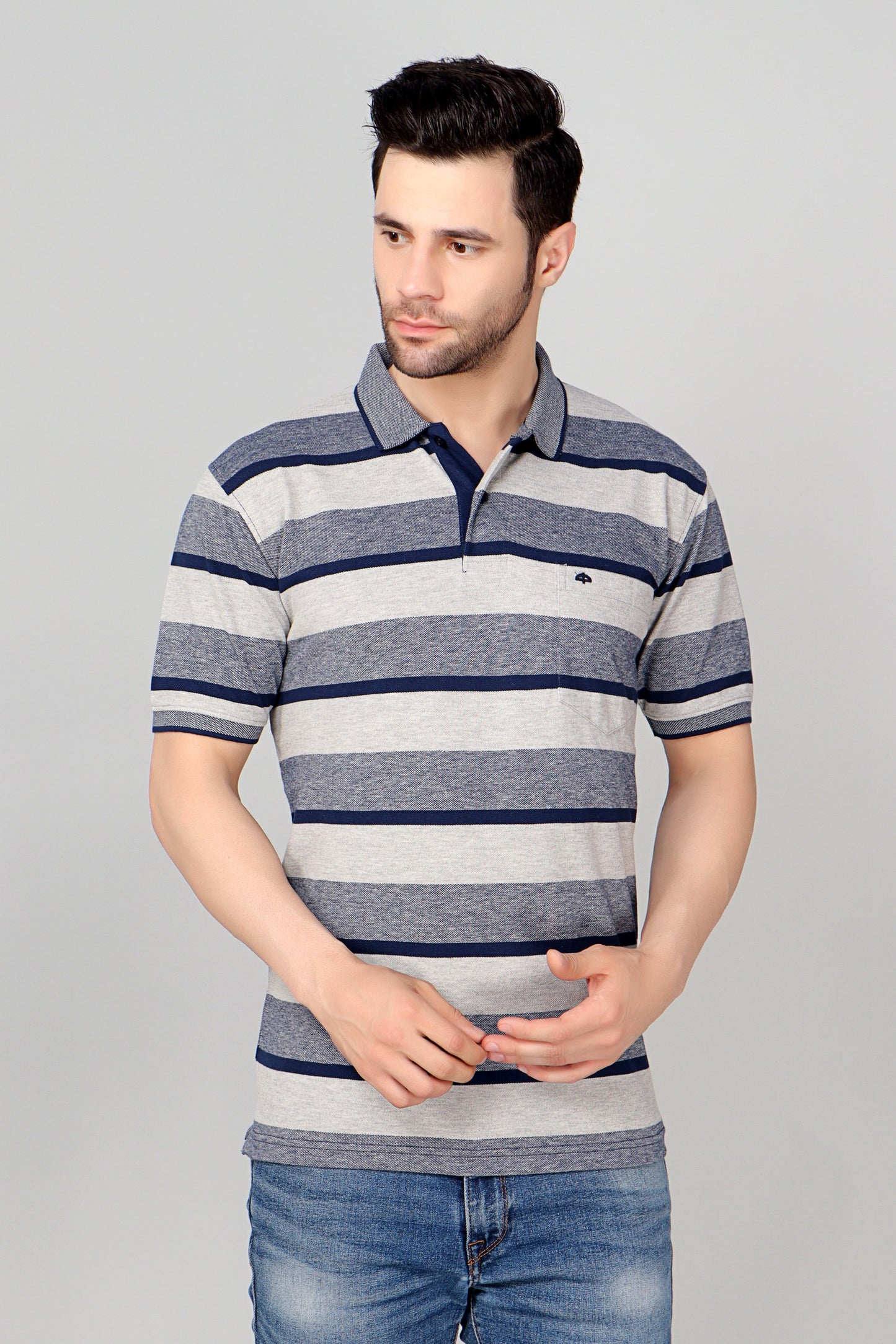 Pique Stripe Regular Fit Pocket Polo