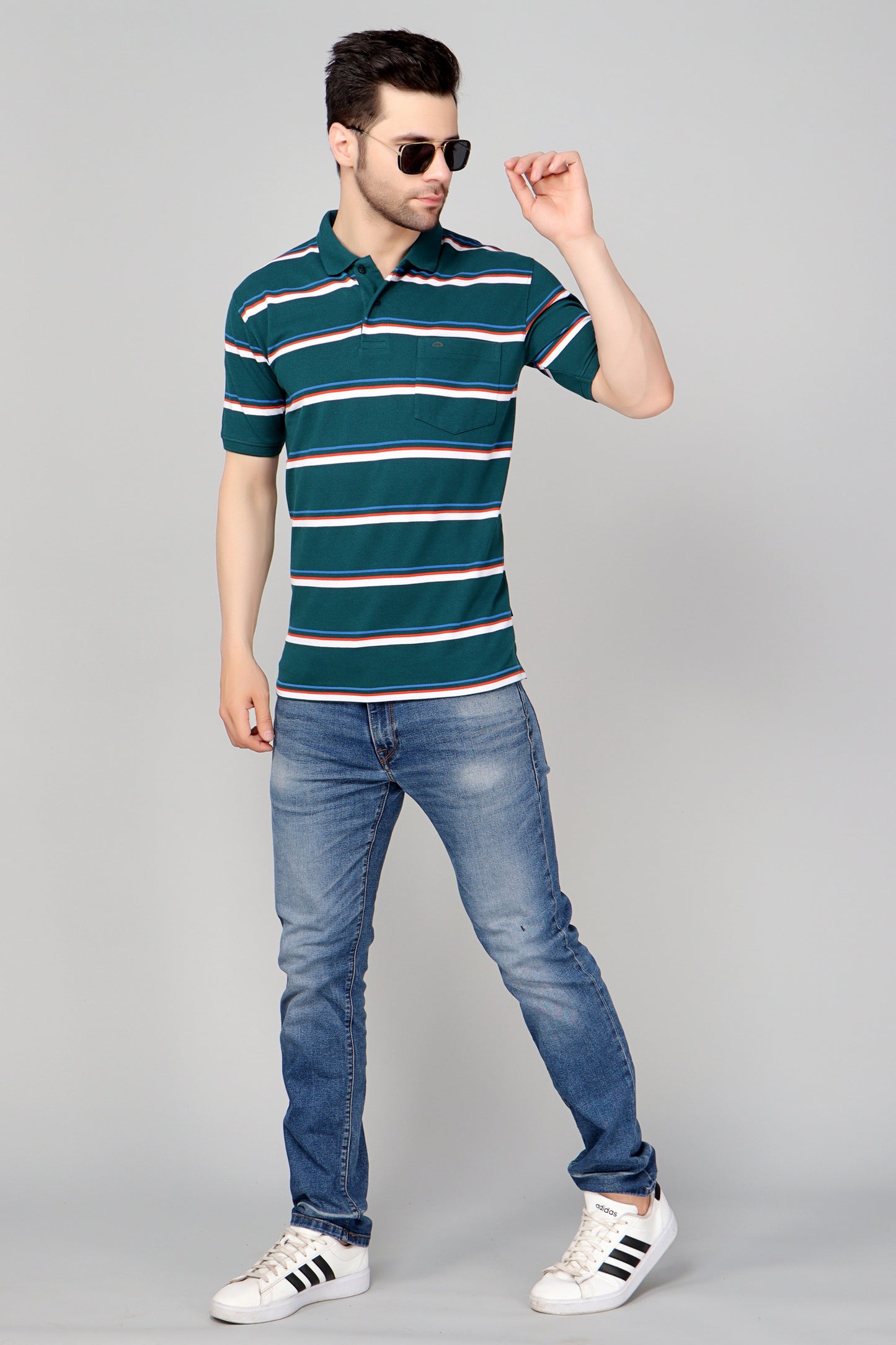 Pique Stripe Regular Fit Pocket Polo