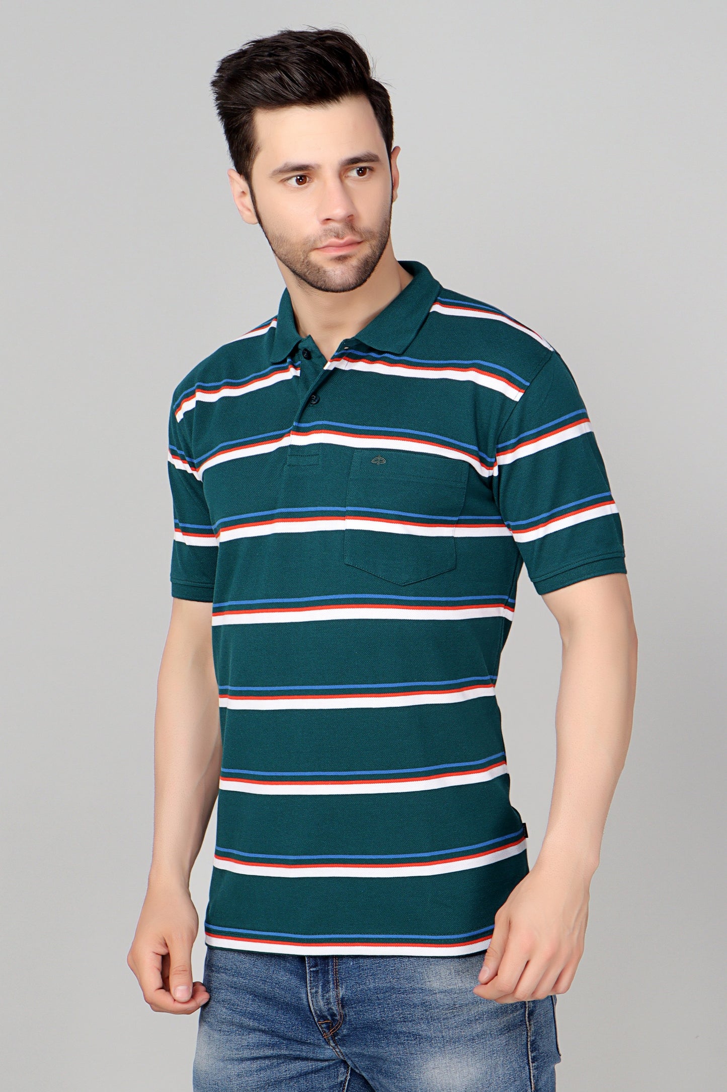 Pique Stripe Regular Fit Pocket Polo