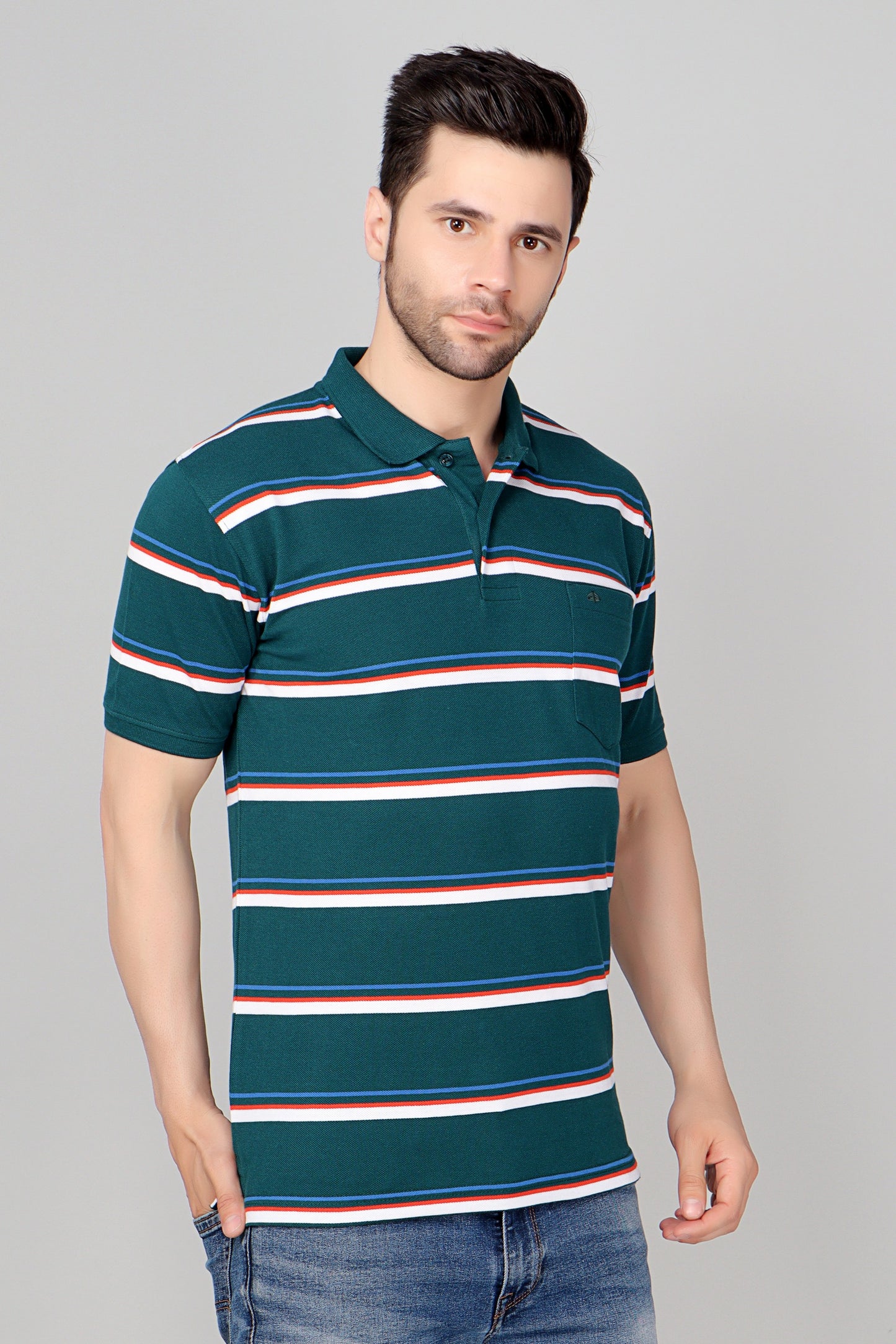 Pique Stripe Regular Fit Pocket Polo