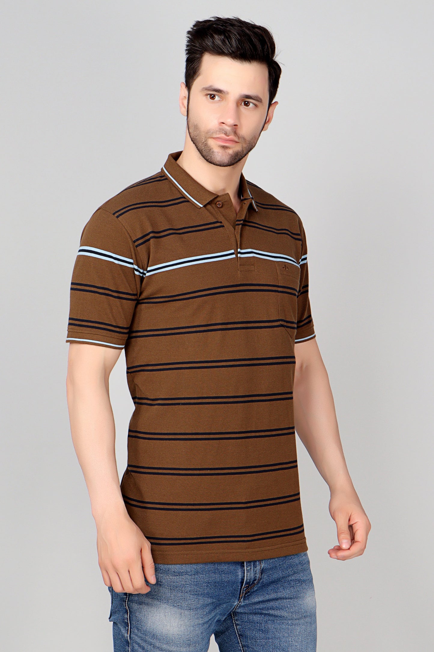 Pique Stripe Regular Fit Pocket Polo