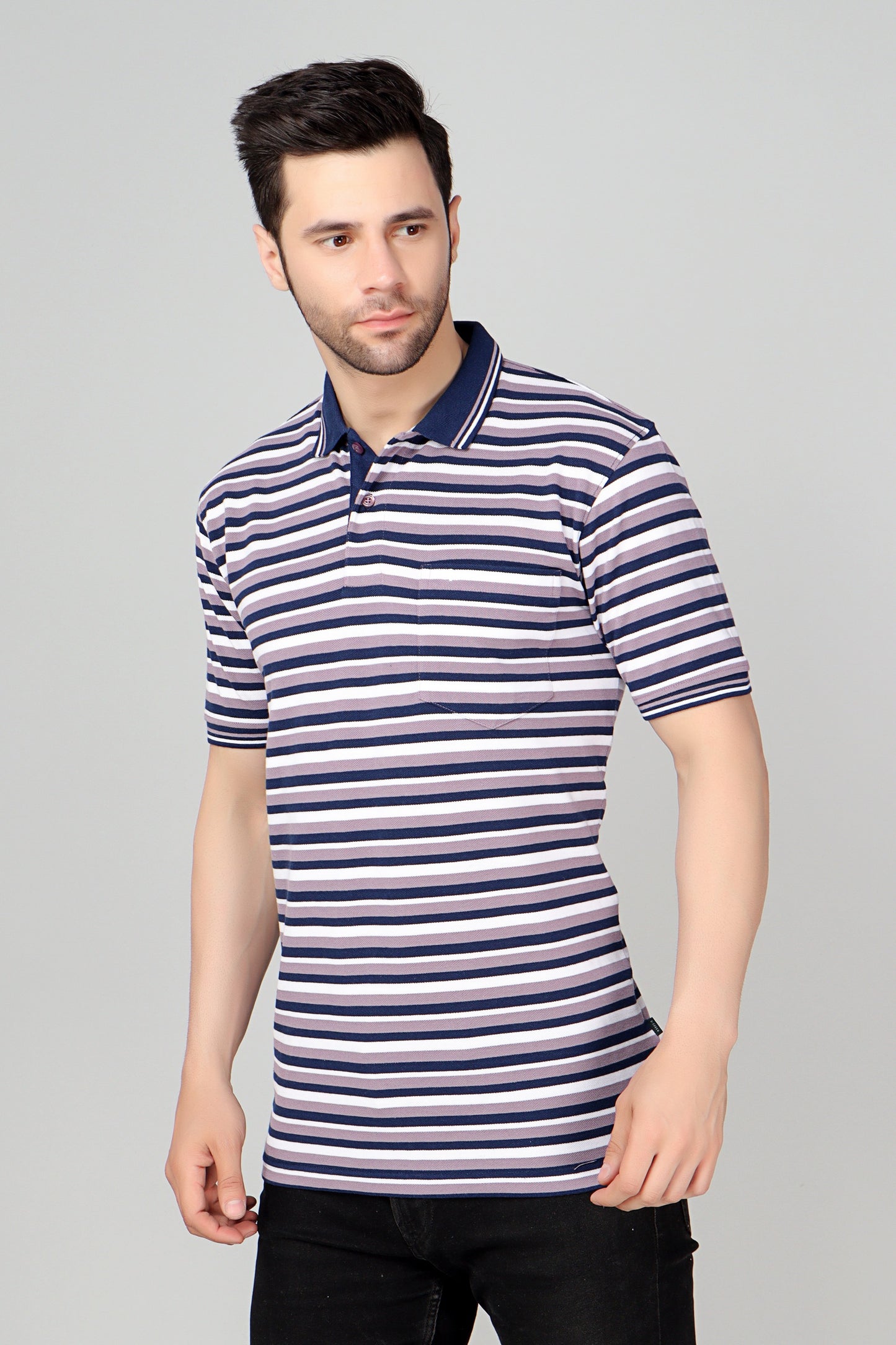 Pique Stripe Regular Fit Pocket Polo