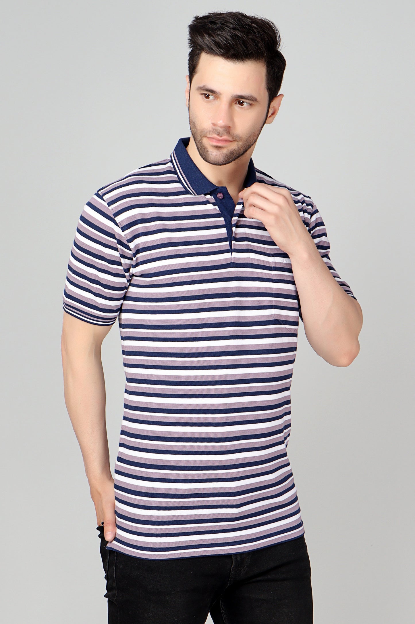 Pique Stripe Regular Fit Pocket Polo