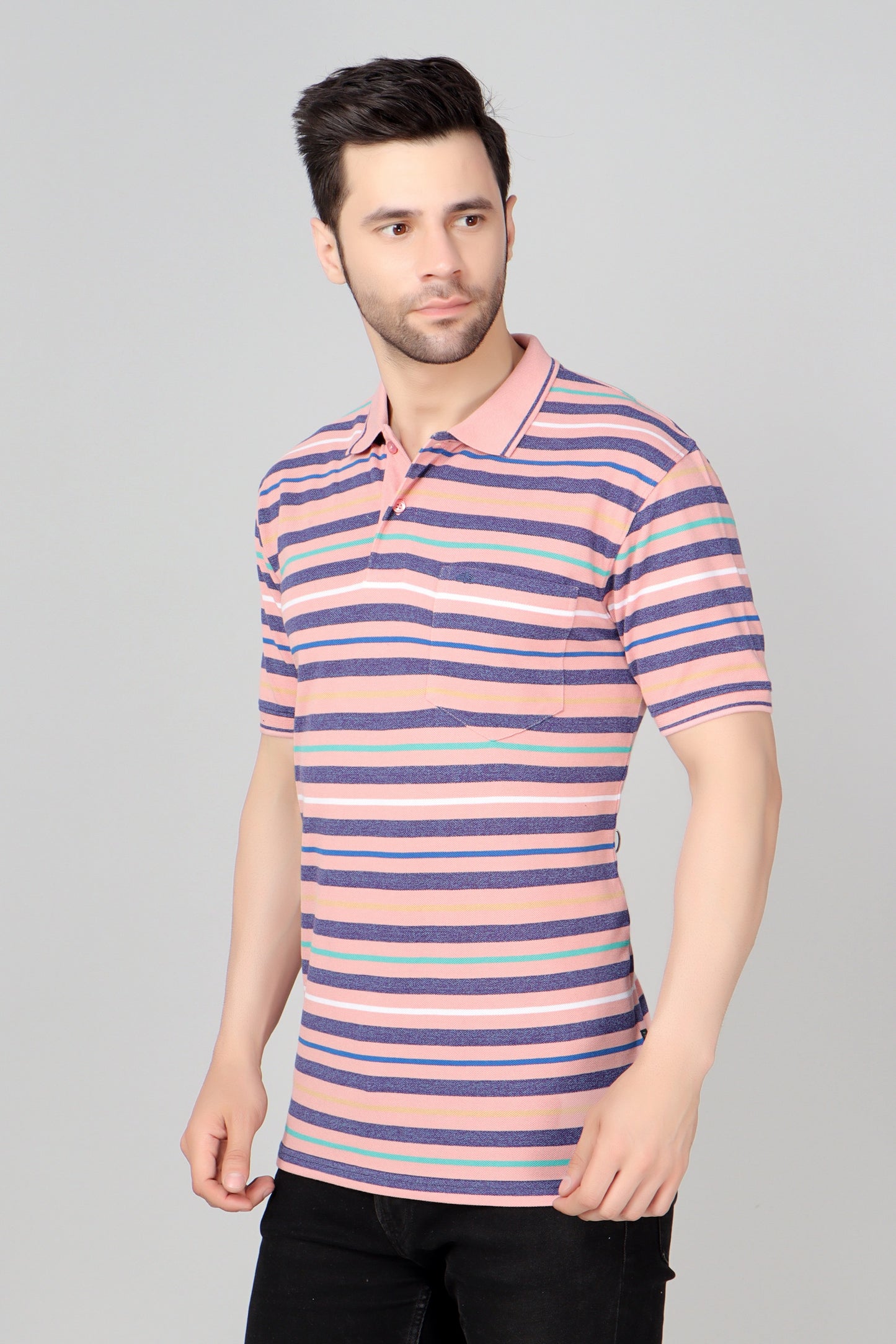 Pique Stripe Regular Fit Pocket Polo