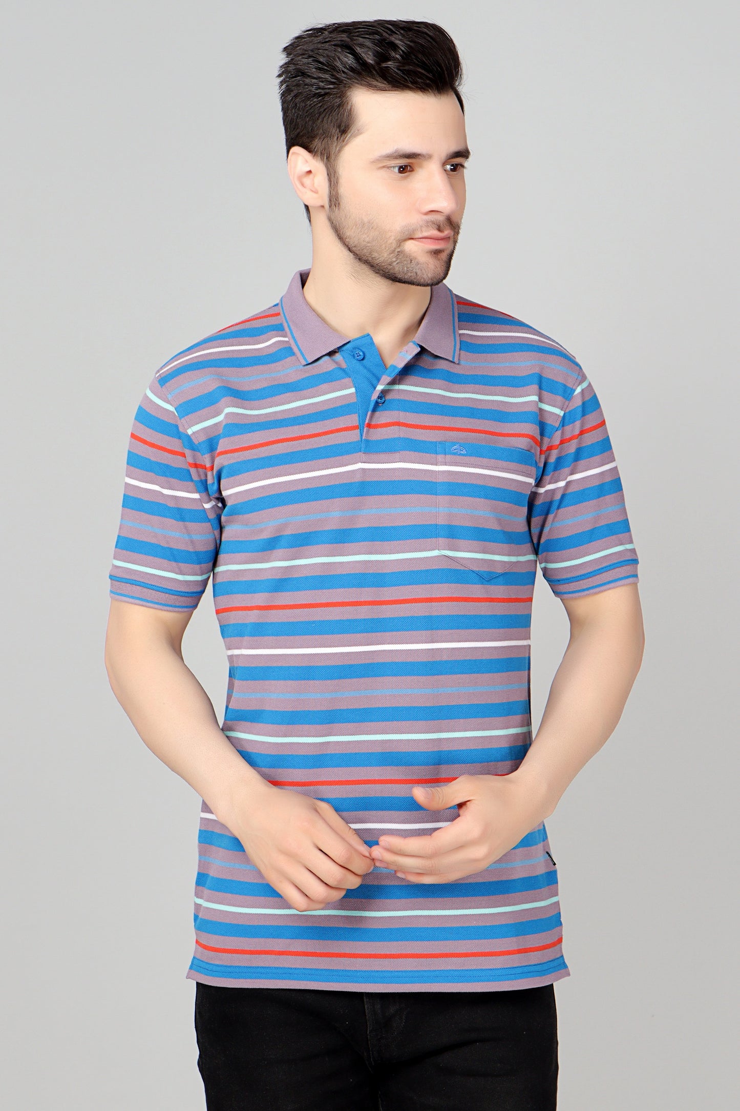 Pique Stripe Regular Fit Pocket Polo