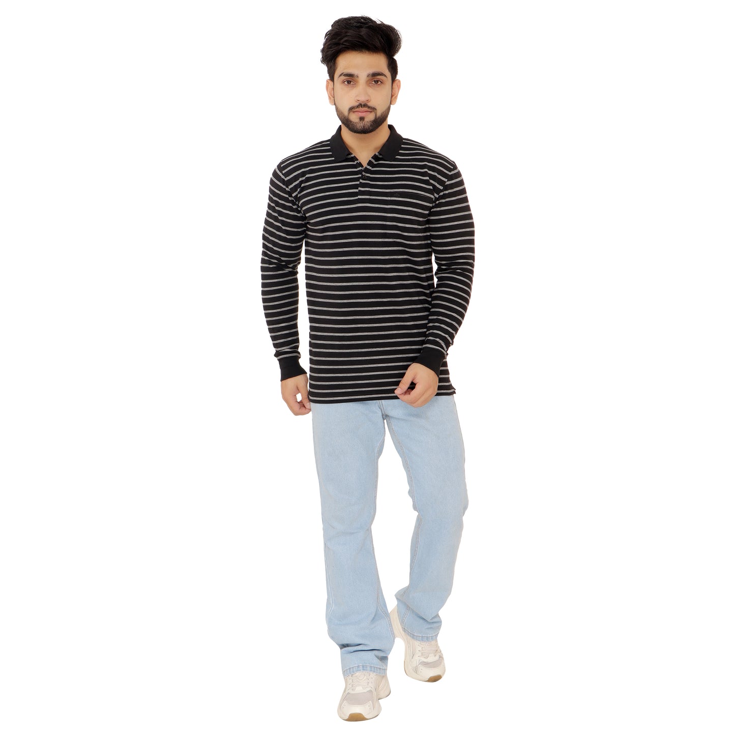 Long Sleeve Stripe Polo