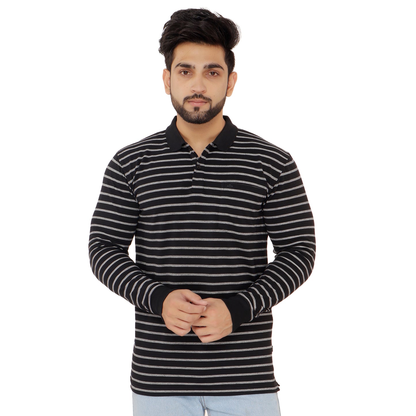 Long Sleeve Stripe Polo