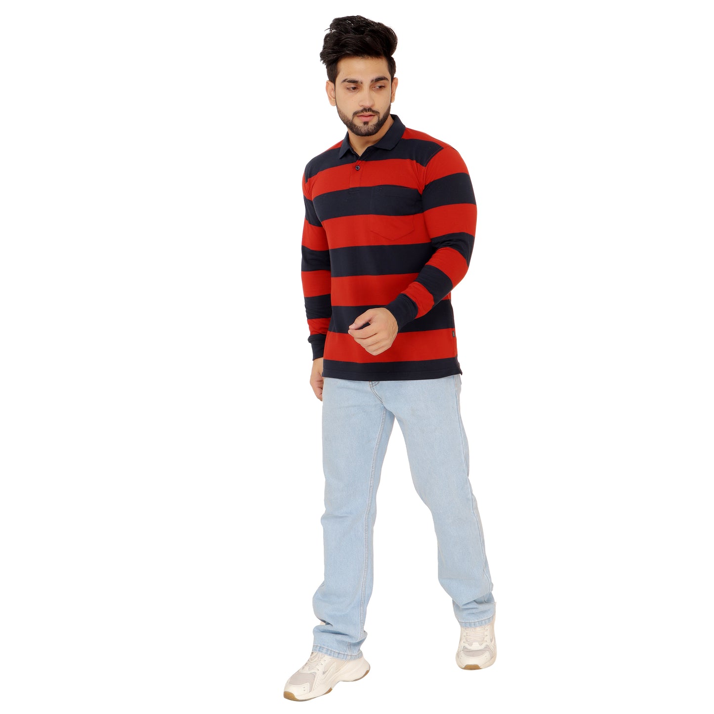 Long Sleeve Stripe Polo
