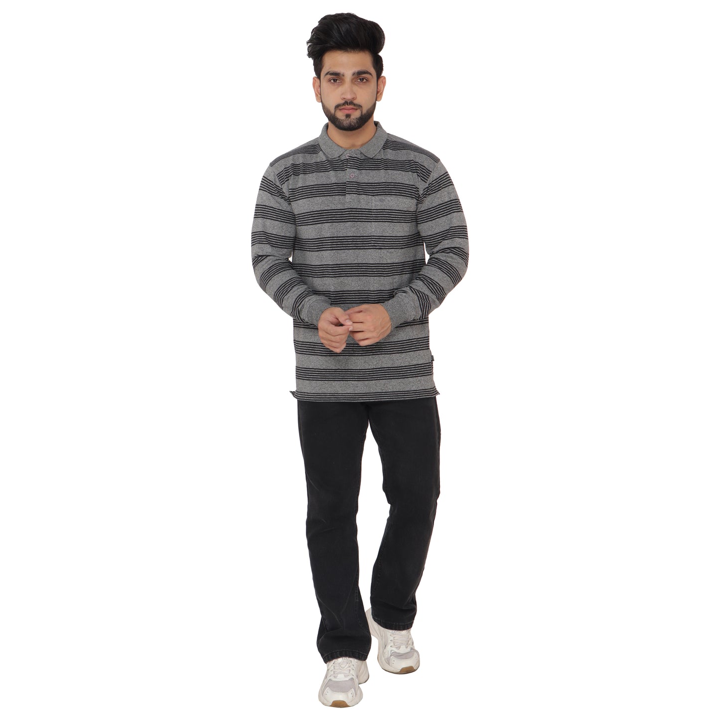 Long Sleeve Stripe Polo