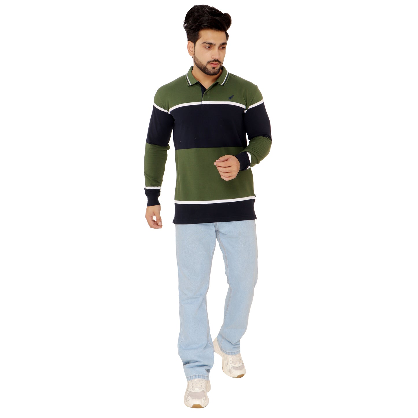 Long Sleeve Stripe Polo
