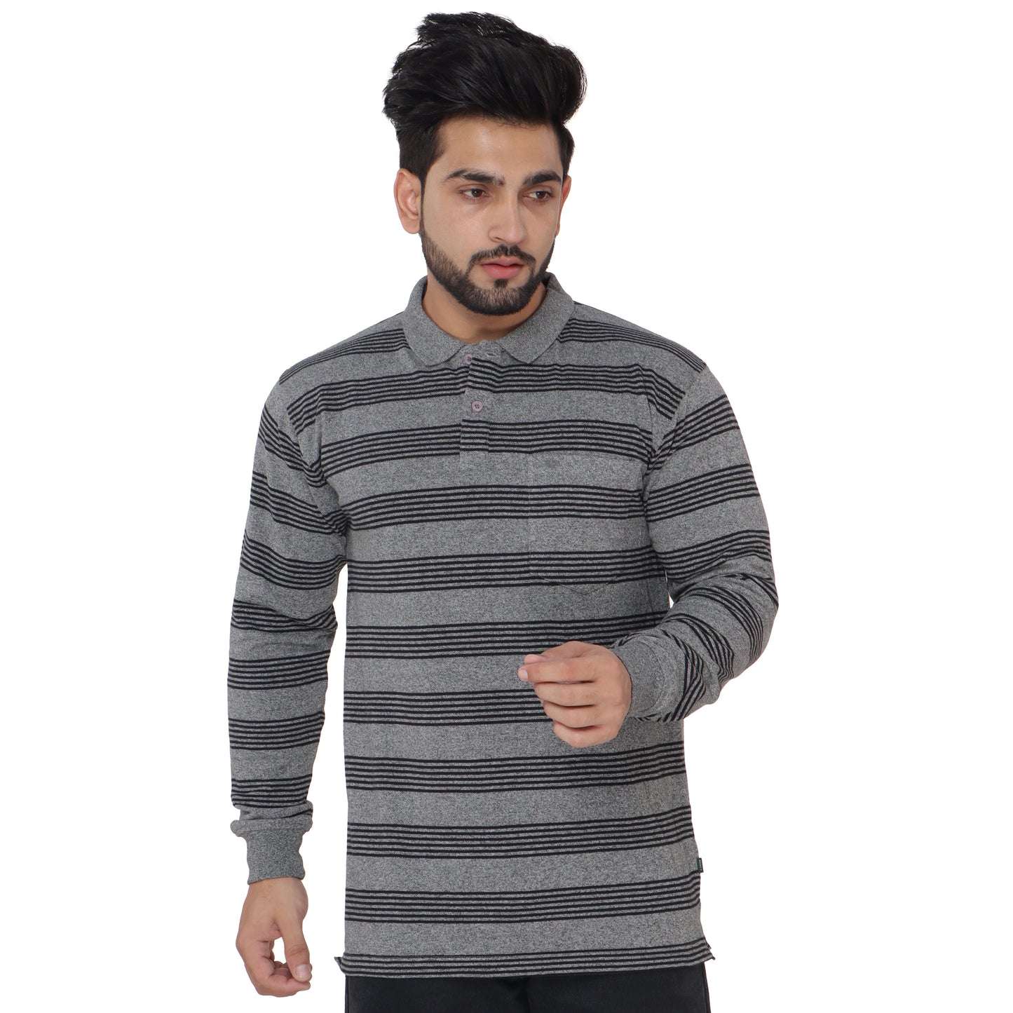Long Sleeve Stripe Polo