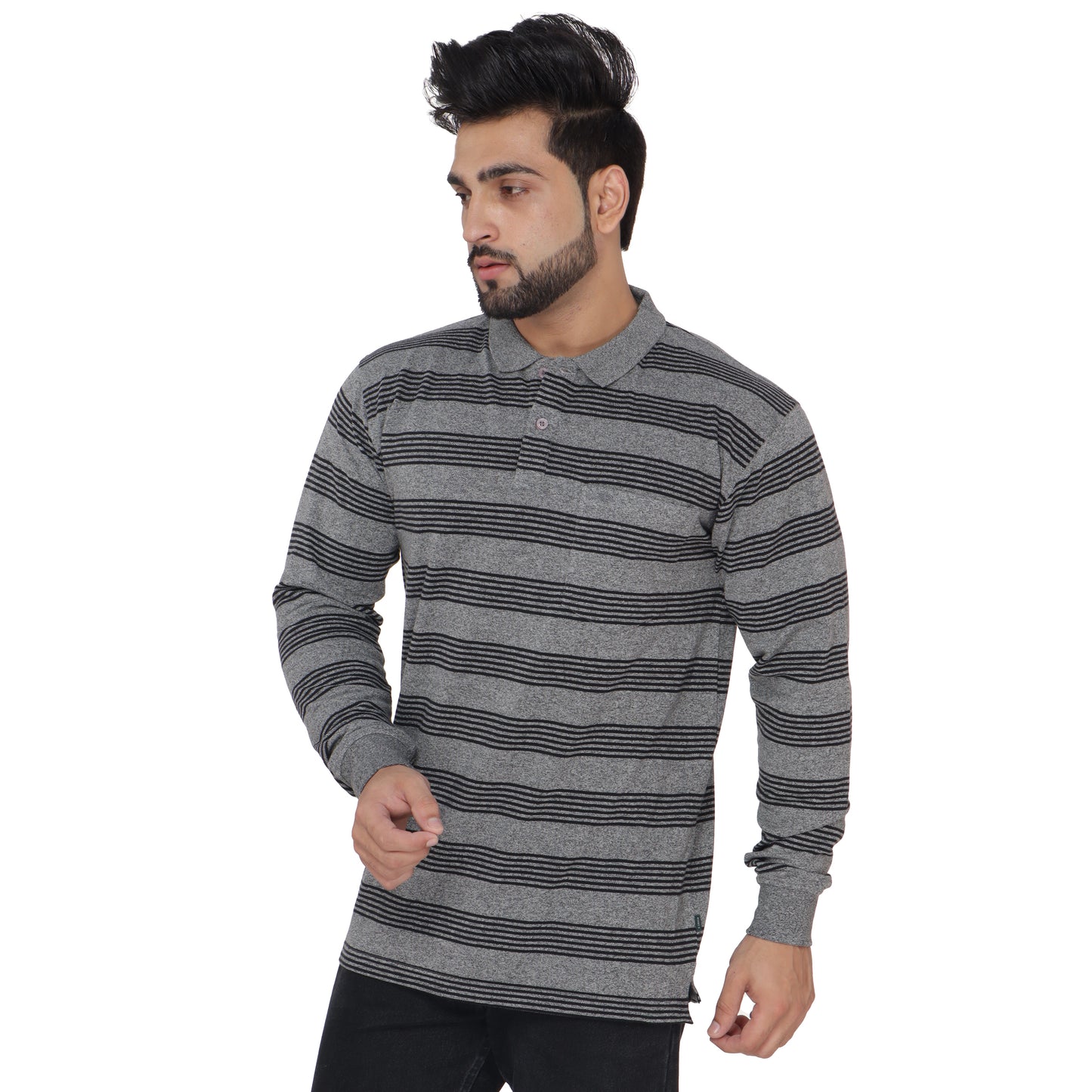 Long Sleeve Stripe Polo