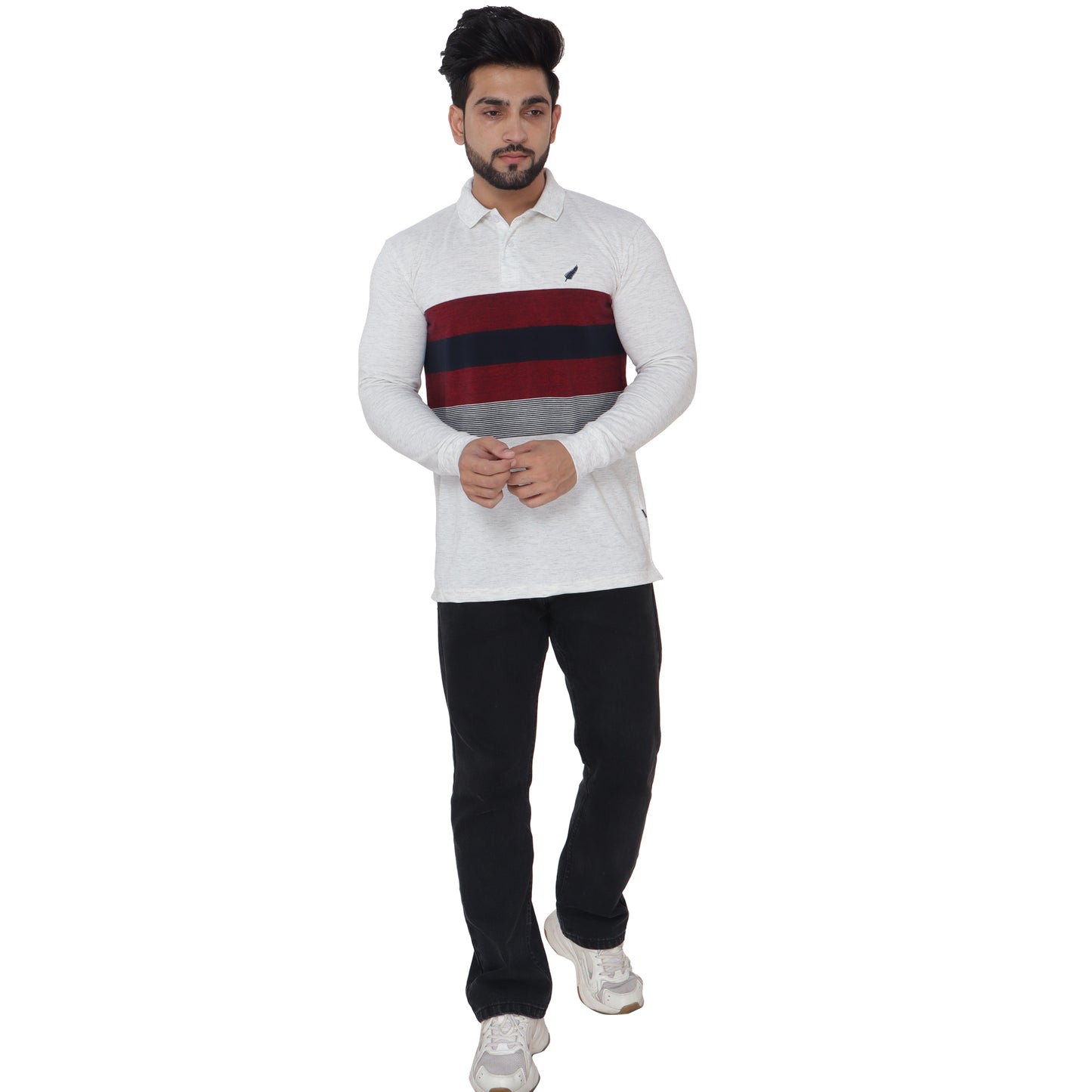Long Sleeve Stripe Pique Polo