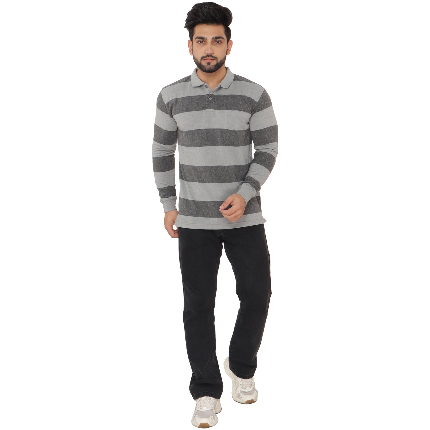 Long Sleeve Stripe Polo