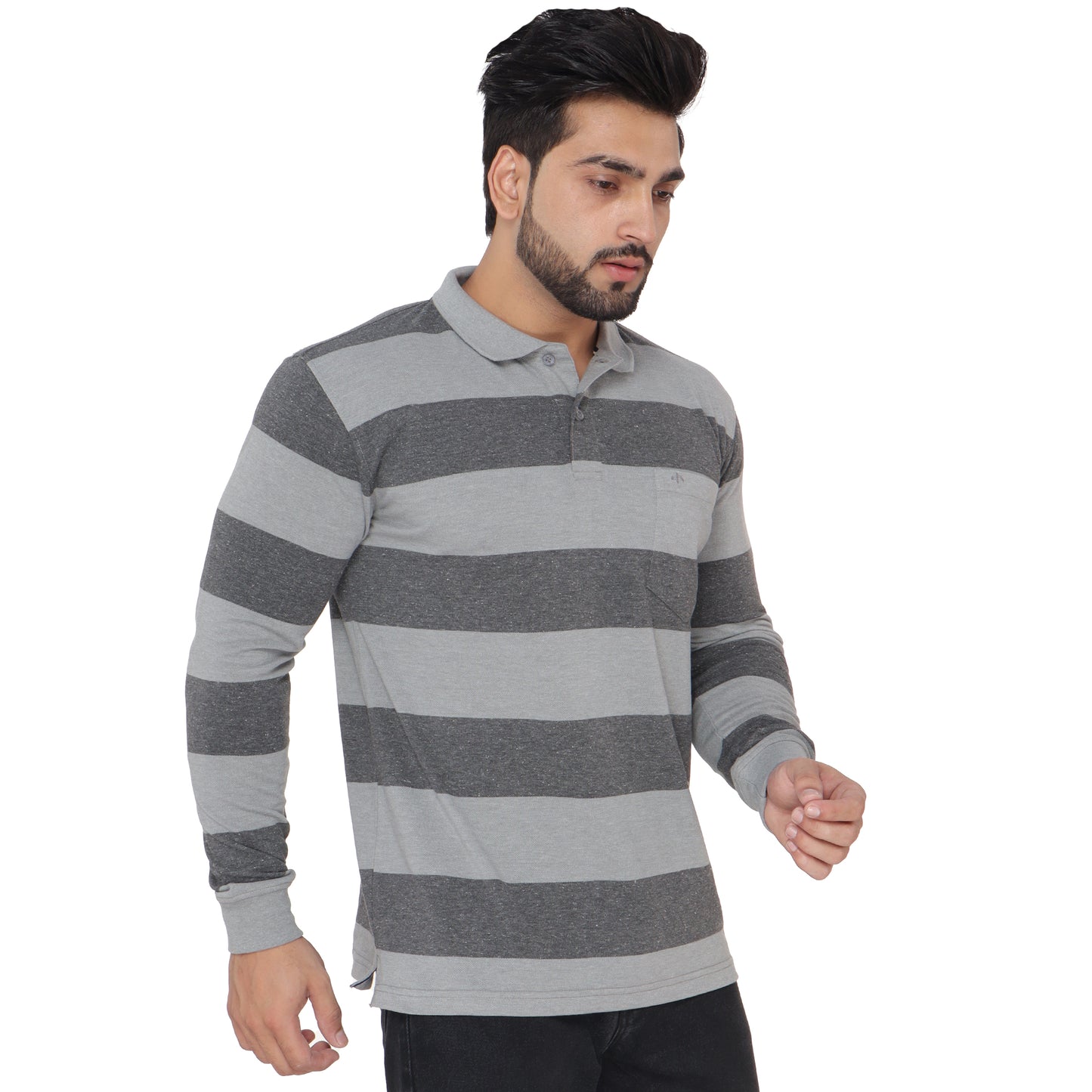 Long Sleeve Stripe Polo