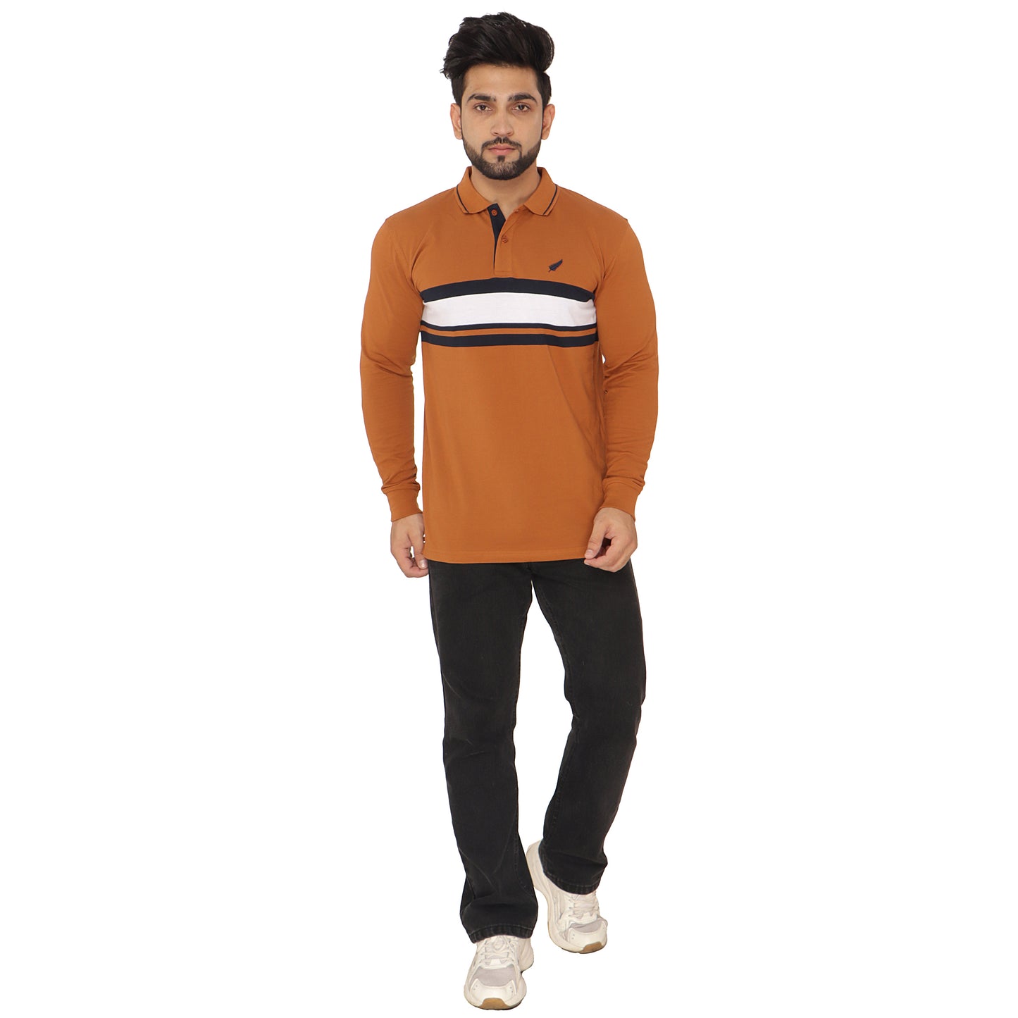 Long Sleeve Stripe Pique Polo
