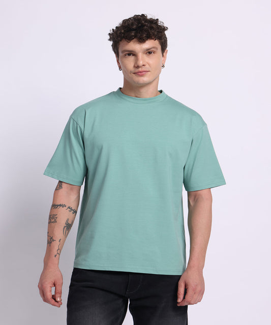 Oversized Cotton Lycra Tee Ocean Green