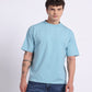 Oversized Cotton Lycra Tee Cool Blue