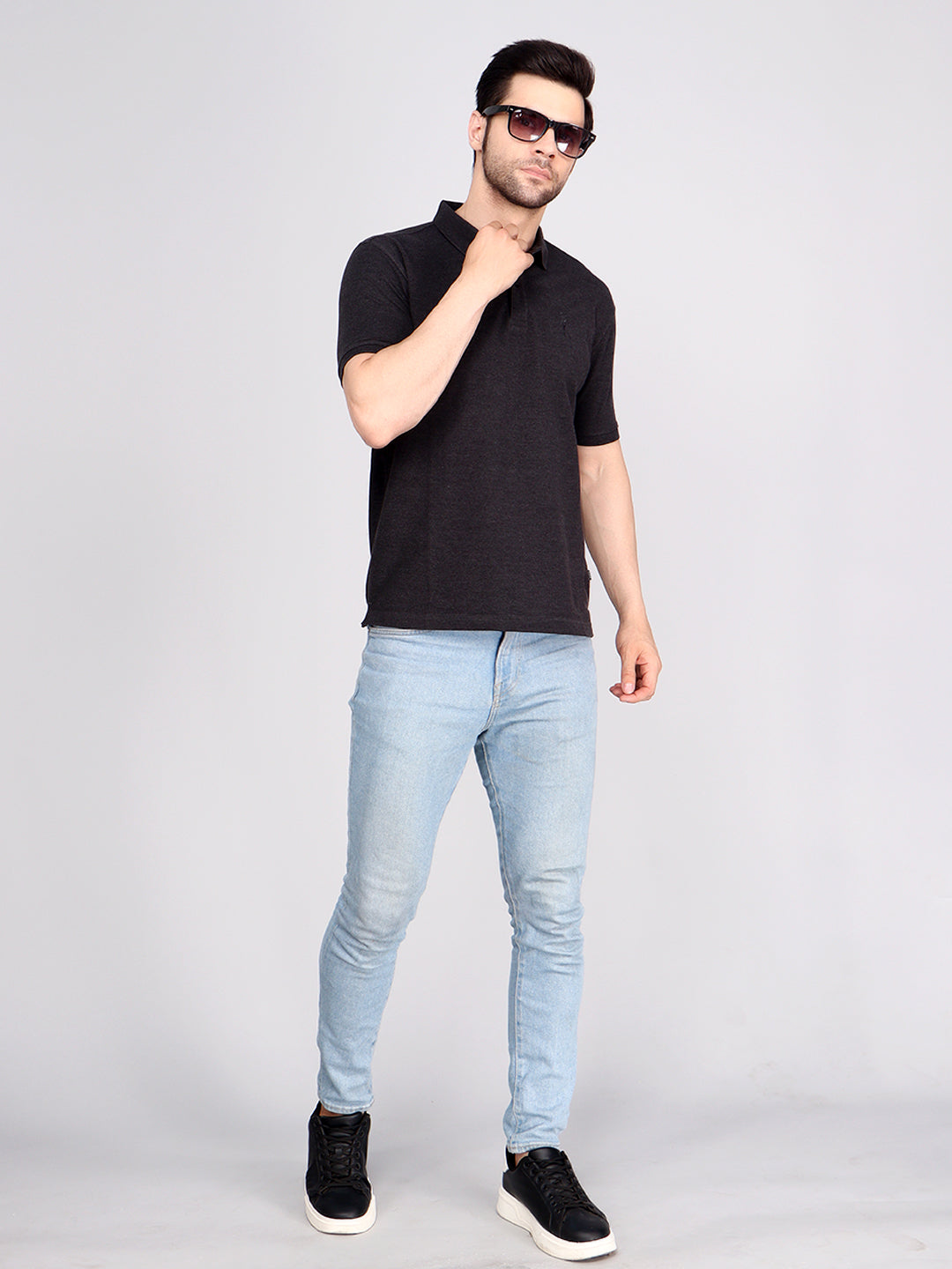 SOLID SELF LOGO PIQUE POLO