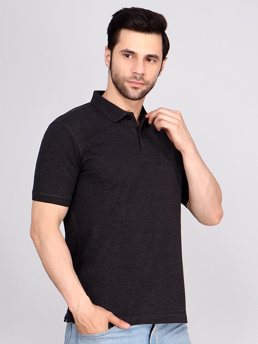 SOLID SELF LOGO PIQUE POLO