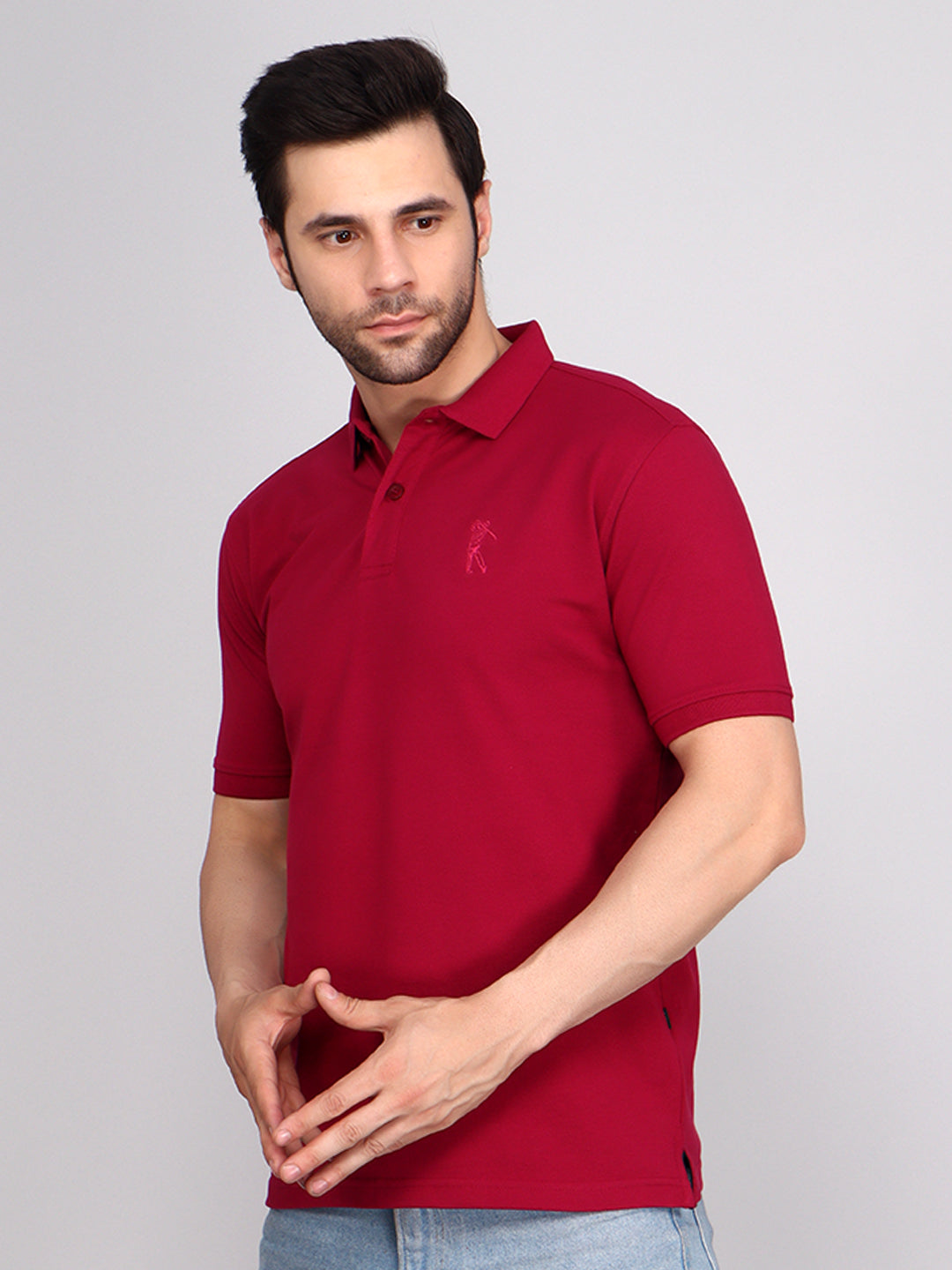 SOLID SELF LOGO PIQUE POLO