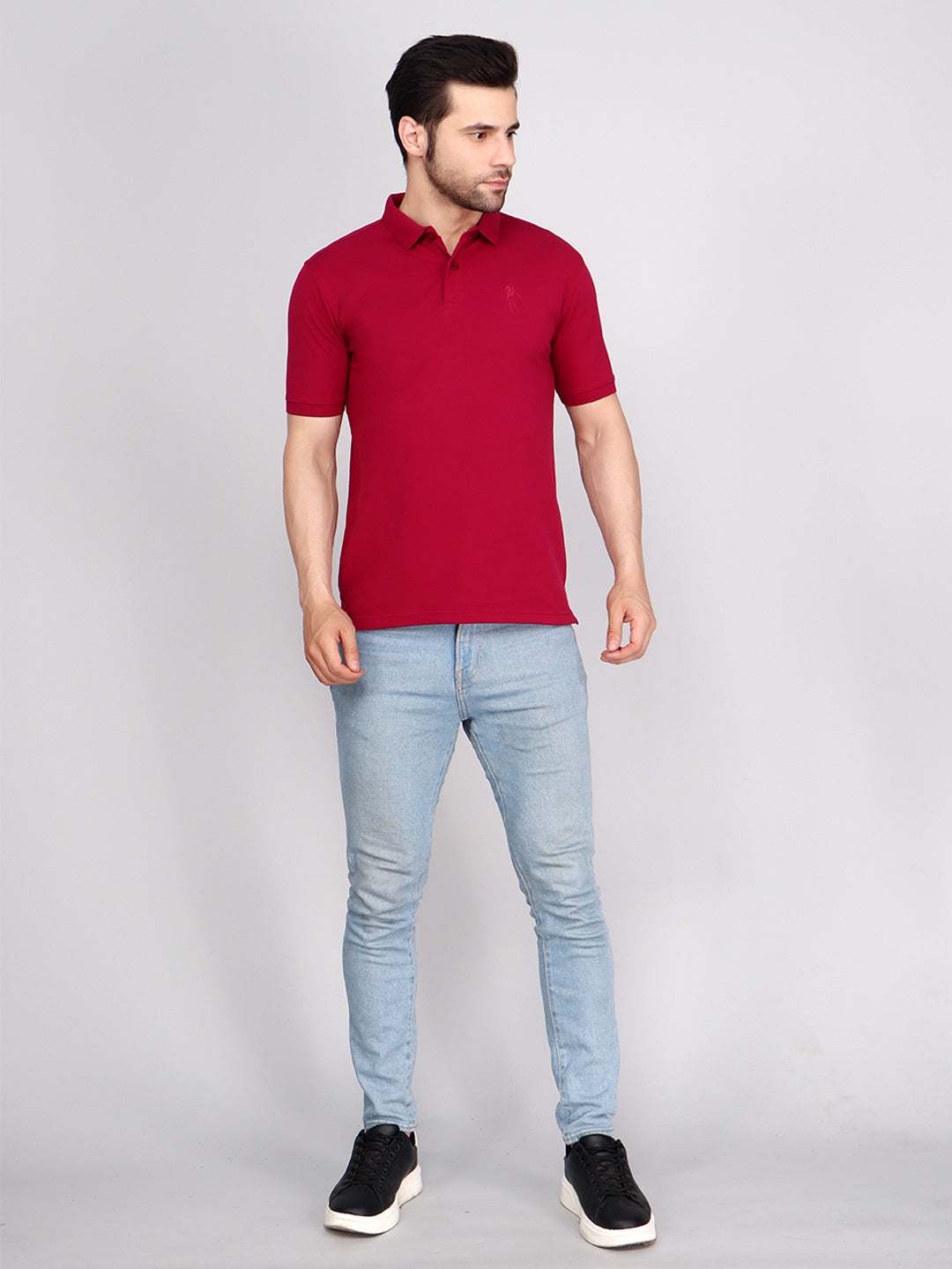 SOLID SELF LOGO PIQUE POLO